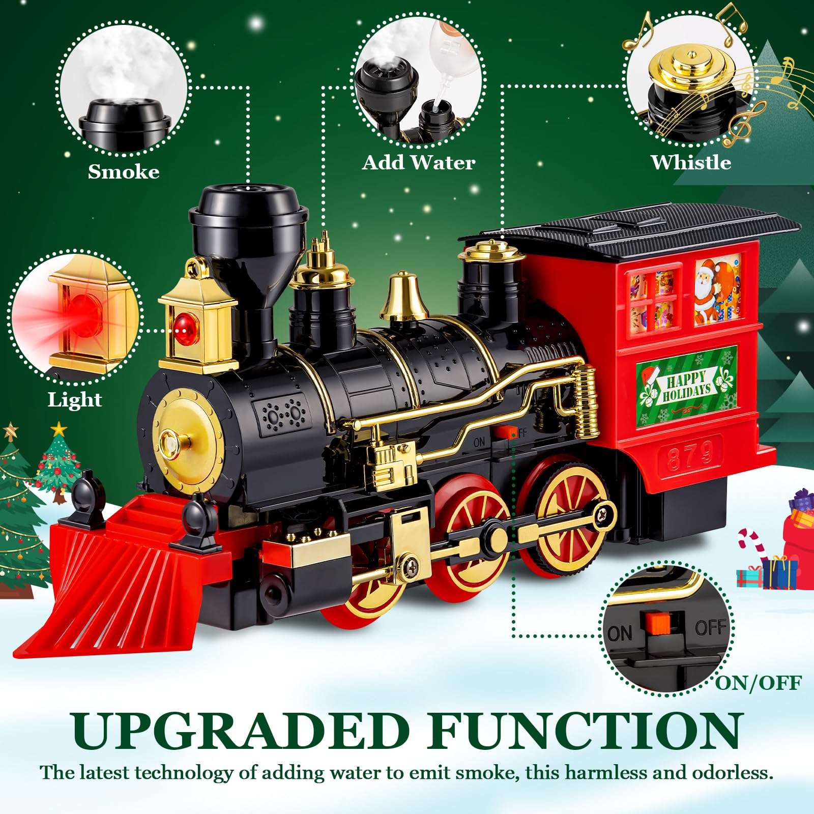 OleFun Train Set - Train Toys for Boys Girls w/Smokes, Lights & Sound, Railway Kits, Toy Train w/Steam Locomotive Engine, Cargo Cars & Tracks, for 3 4 5 6 7 8+ Year Old Kids 4