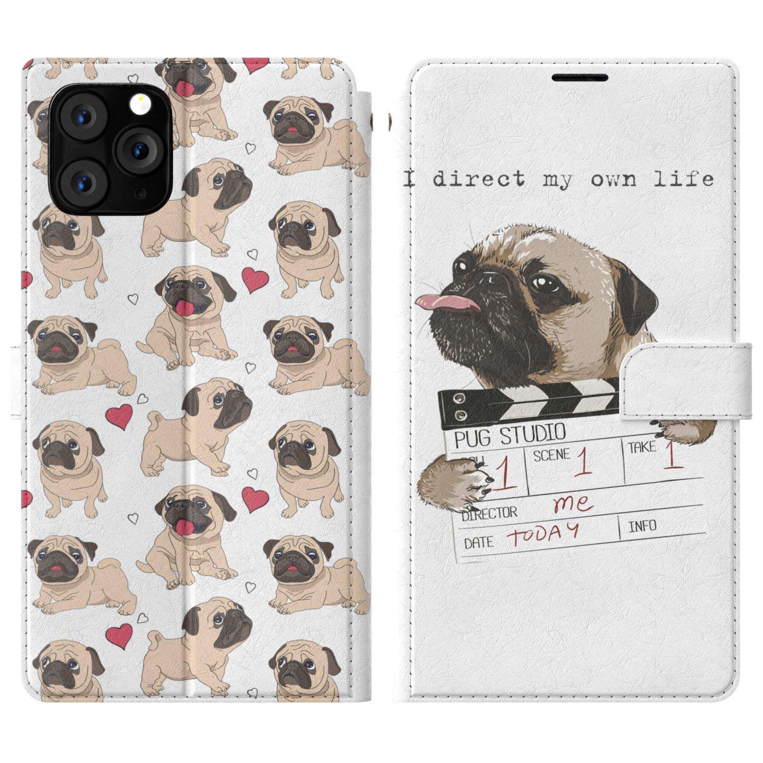 Mertak Wallet Case Compatible with iPhone 14 Pro Max 13 Mini 12 11 SE Xr Xs 8 Plus 7 6s Funny Slim Quote I Direct My Own Life Cute Lightweight Pug Folio Card Holder Magnetic Flip Protective Dog 2