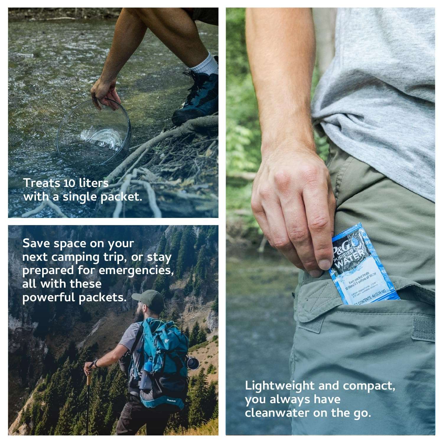 P&G Purifier of Water Portable Water Purifier Packets. Emergency Water Filter Purification Powder Packs for Camping, Hiking, Backpacking, Hunting, and Traveling. (12 Packets) 2