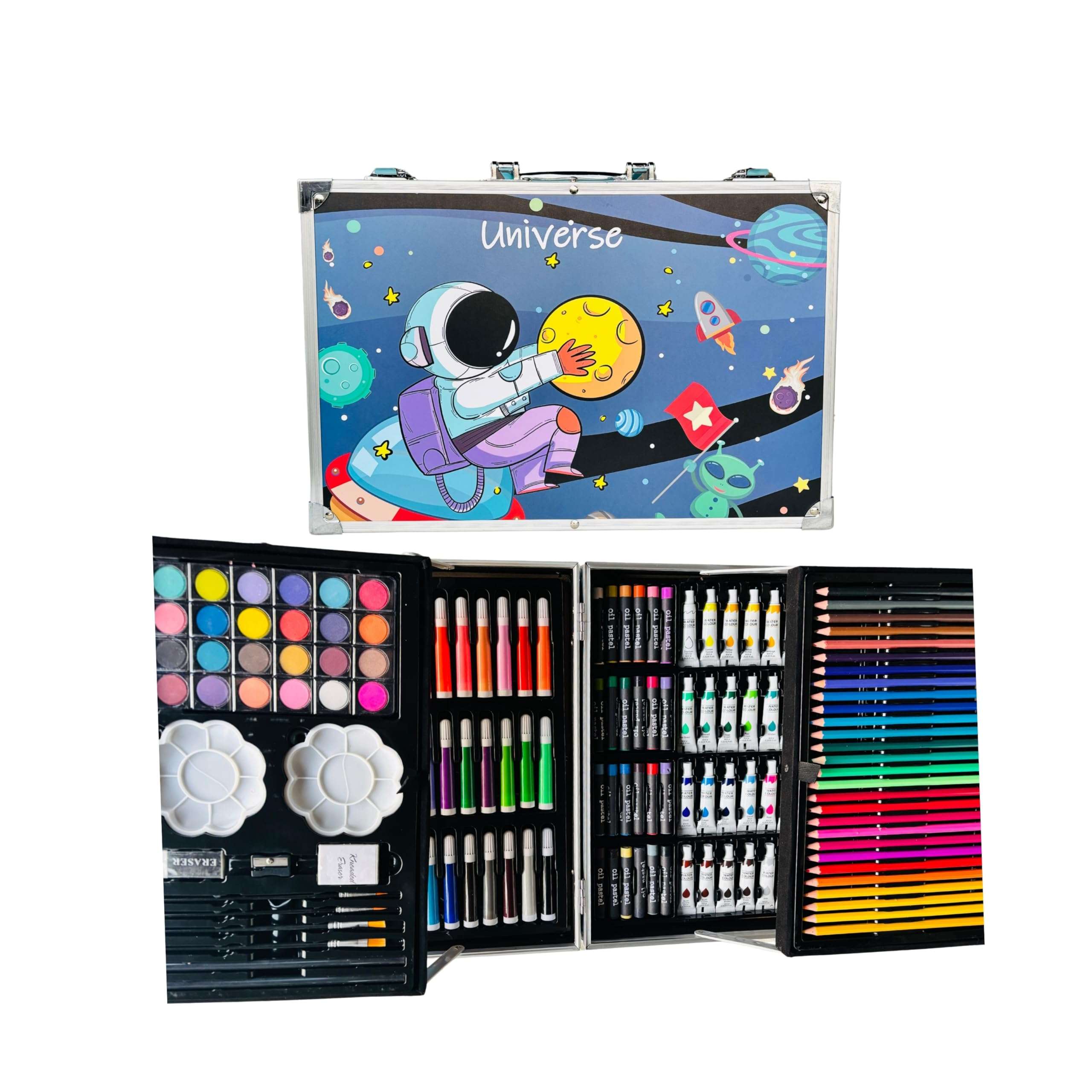Kitchen Bloom Customized Color Kit Art Set for Kids, 145 Pieces Drawing Kit with Colour Pencils, Oil Pastels, Paint Brushes, Water Colours, Marker Pens, Color Set for Kids 1