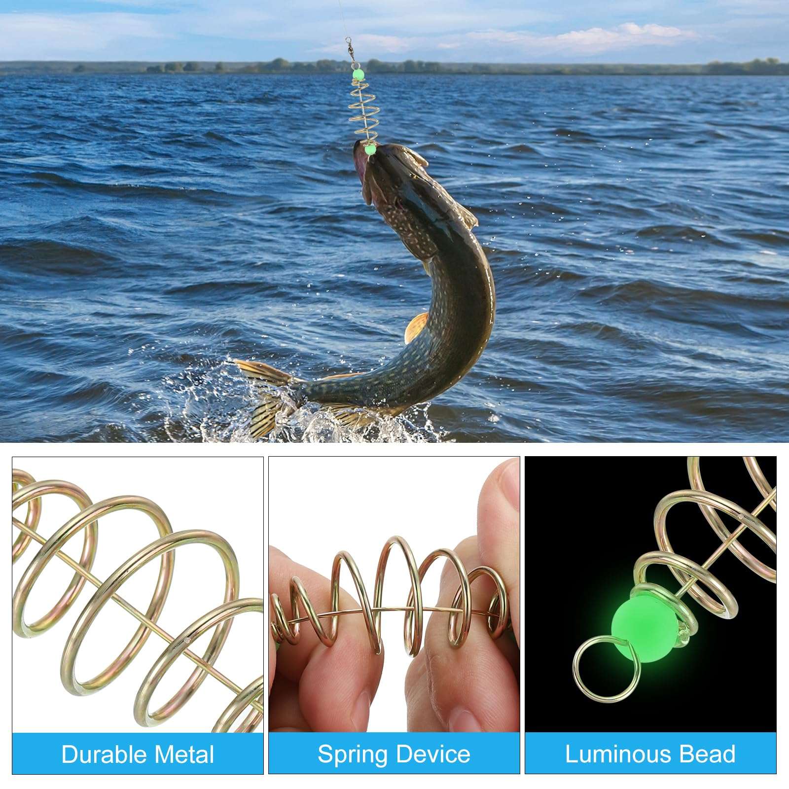 PATIKIL Luminous Spring Fishing Feeder, 20 Pcs Fishing Bait Cage Feeder Bait Holder Coarse Lure Feeder Carp Fishing Equipment 6