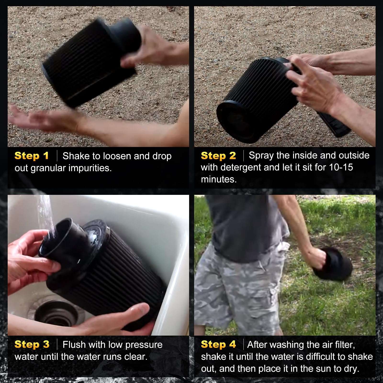 RULLINE 76mm 3" High Flow Round Tapered Cone Cool Air Filter Clamp-On Air Intake Filter Washable Replacement Air Filter Blue Burning Process Carbon Style 6