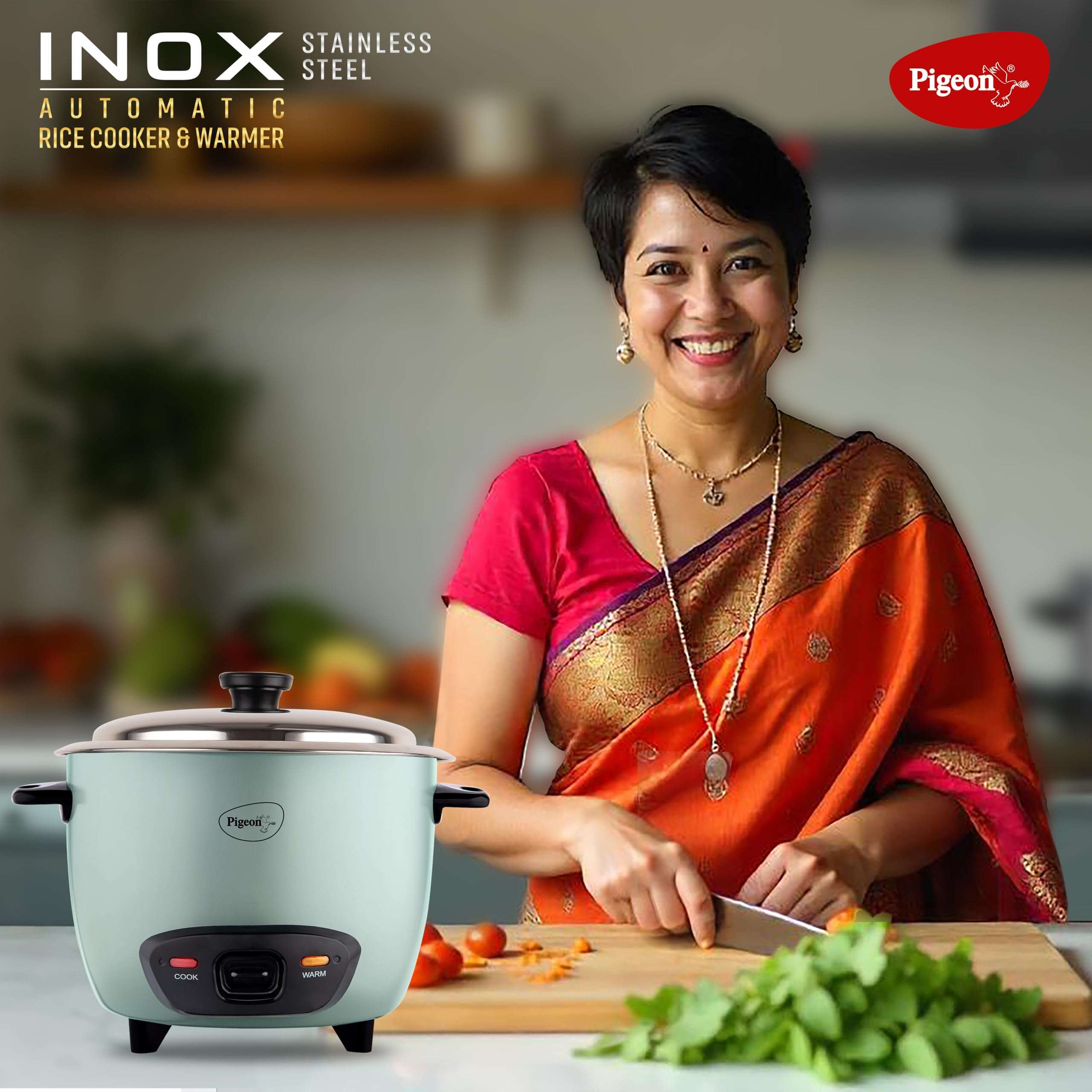 Pigeon Inox Rice Cooker with Double pot, 1.8 litres | Stainless Steel Lid | 700 Watts | 2 Steel Cooking Pot | Measuring Cup | Spatula | Energy Efficient Cooking 3