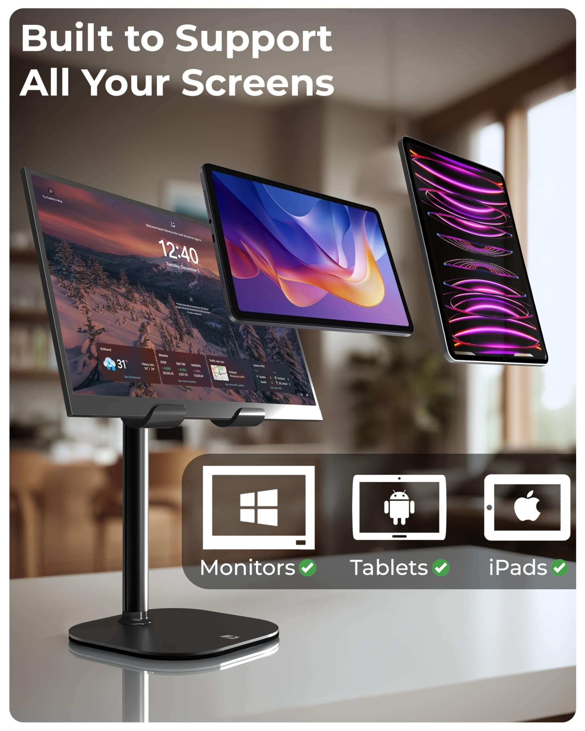 COOPER TabHolder, 7-10" Height Adjustable Tablet Stand, Premium iPad Stand for Desk, 270° Tilt iPad Holder for Desk, Tablet Holder, 15.6-17" Portable Monitor Support (Black) 6