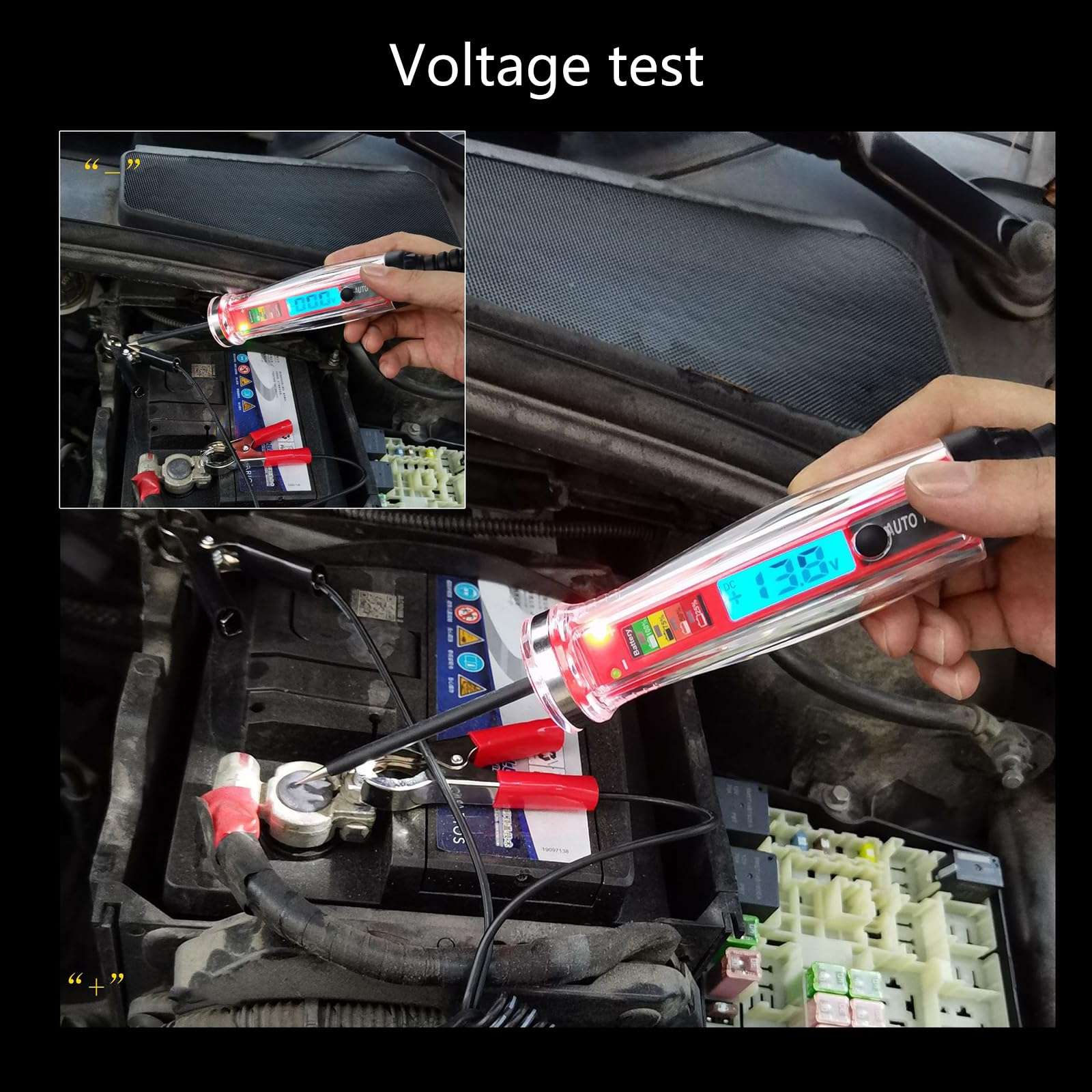 Automotive Circuit Tester 1-75V LCD Digital Display with Extend Wire Car Voltages Tester Heavy Duty Battery Tester 4
