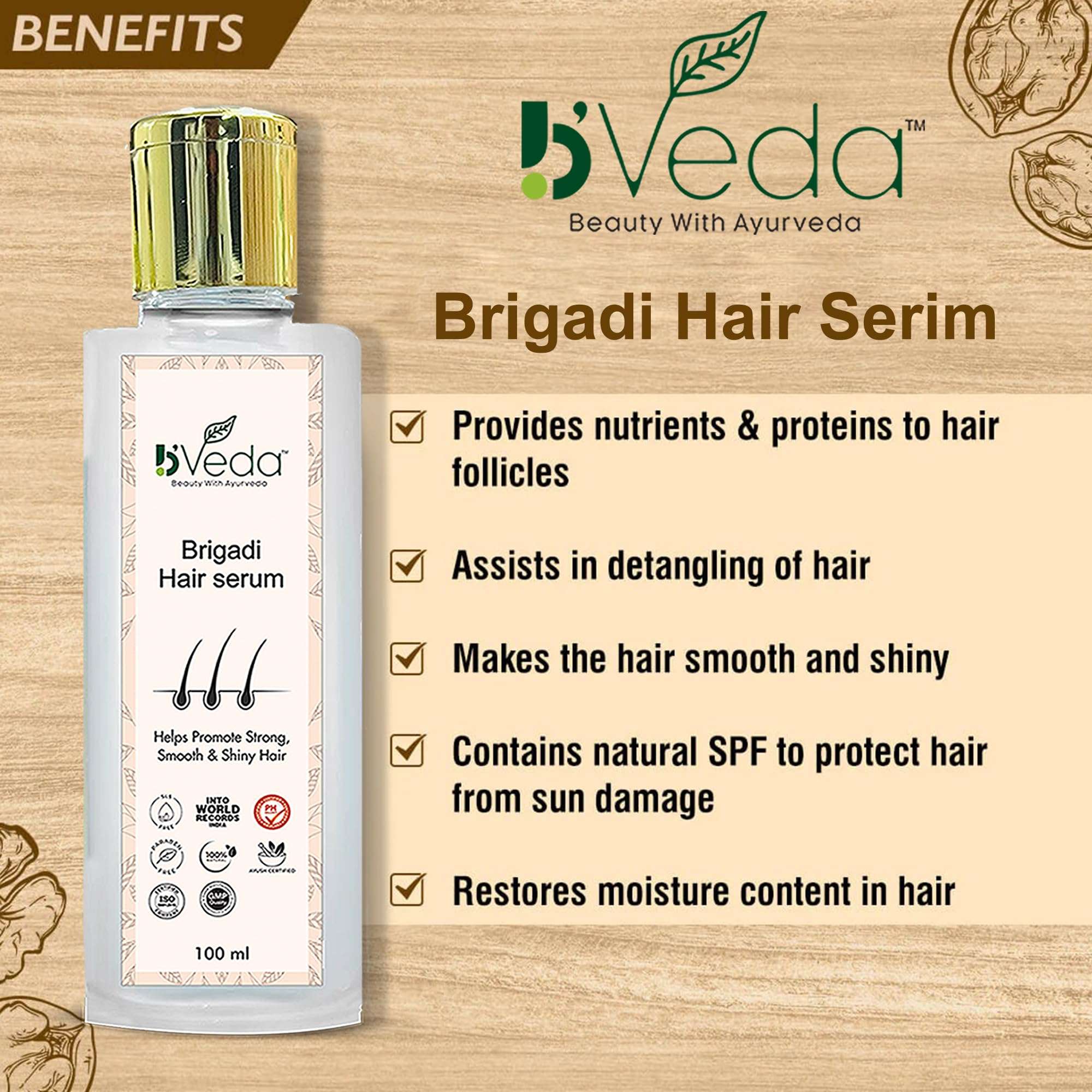 B'Veda Brigadi Hair Serum For Dry, Frizzy Hair | Hair Smoothening & Shine For Men and Women 100ml (Pack of 1) 6