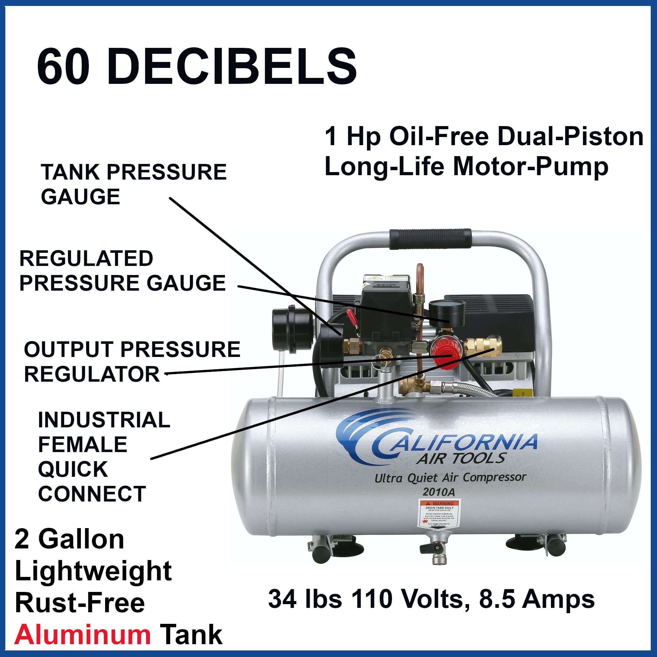 California Air Tools 2010A Ultra Quiet Air Compressor + Estwing E1450PVCR 1/4" x 50' PVC / Rubber Hybrid Air Hose Bundle 5