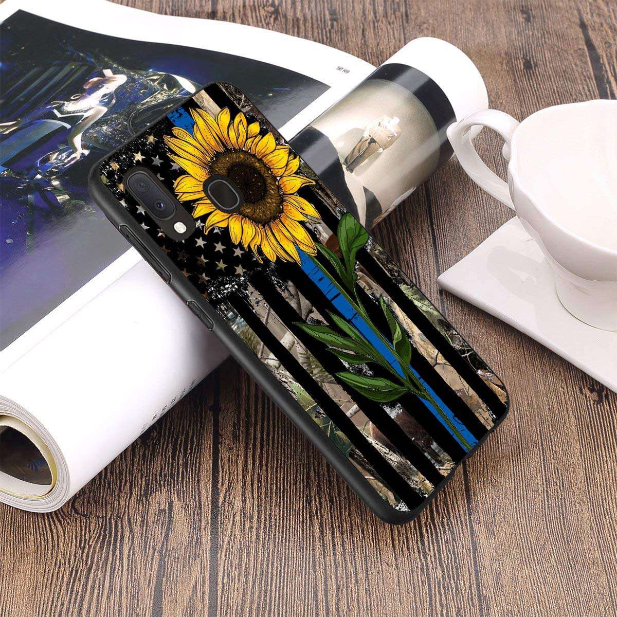 Galaxy A10E Case, Galaxy A20E Case, Bosness Premium TPU Slim Shockproof Silicone Protective Case Cover for Samsung Galaxy A10E (2019) / A20E (2019) - Sunflower Thin Blue Line American Flag 3