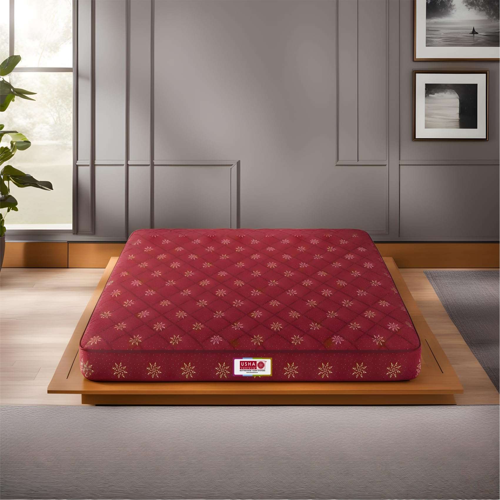 USHA SHRIRAM Resteria ISI Certified at Factory Rate 6-Inch Coir King Size Mattress | Natural Golden Fibre| Hypercool Ventillation| Firm Support| for Hot Sleepers|with 5 Year Warranty (L x W : 72X72)