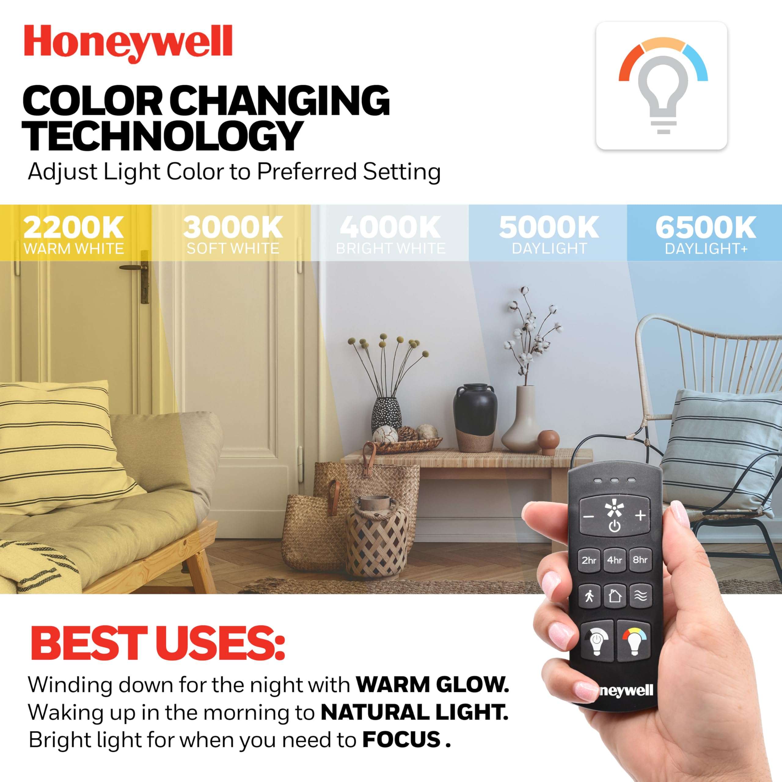 Honeywell Ceiling Fans Kaliza Modern 60 Inch Ceiling Fan with Light, LED Fan with Remote Control, Indoor Fan, 6 Contemporary Blades, Black 5