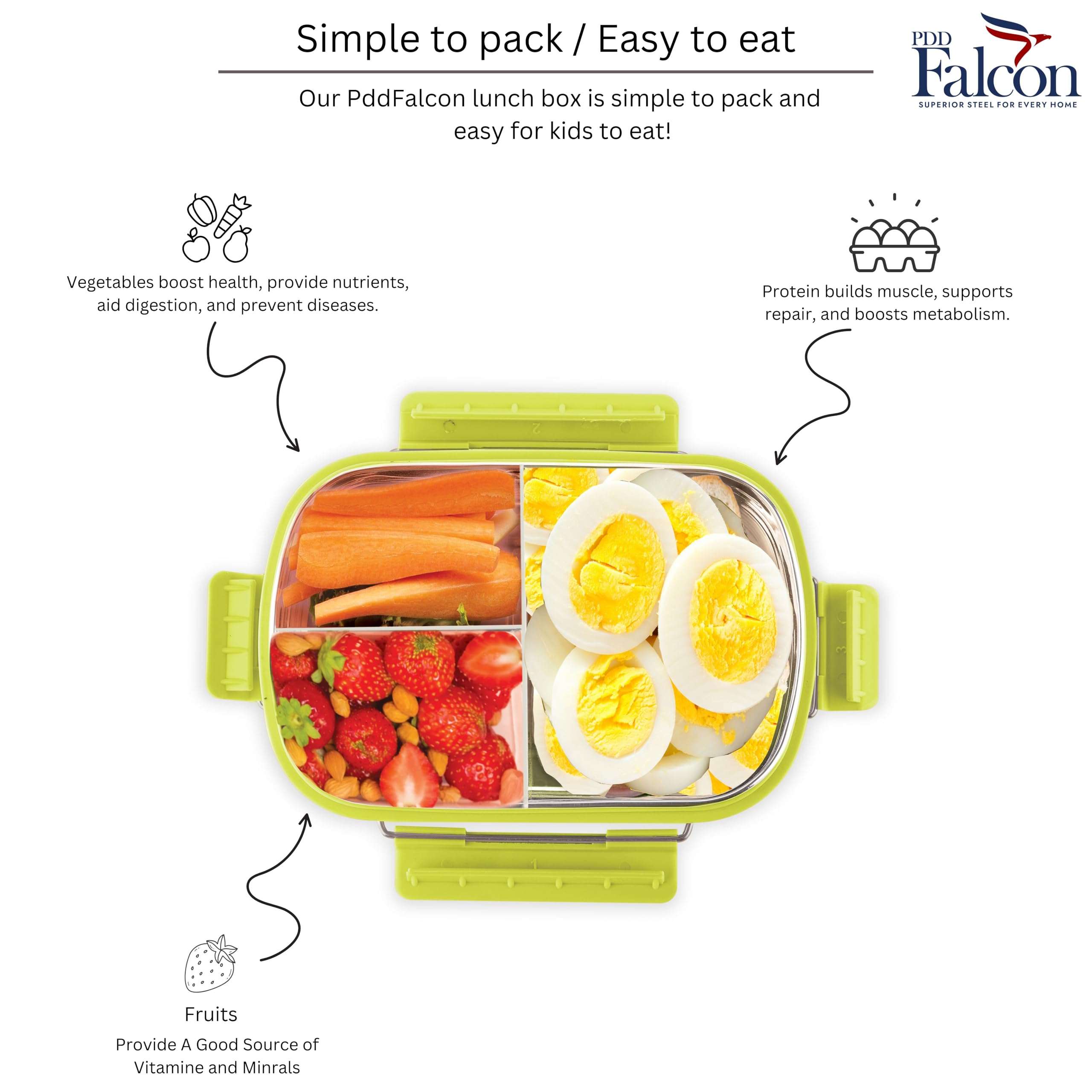 PDDFALCON Stainless Steel Munch Trio Lunch Box with 3 Compartment, 100% Leak-Proof, BIS Certified, Jindal Seal & Made in India Bento Box - 750ml (Turkish Blue) (Not Leakproof Internally) 6