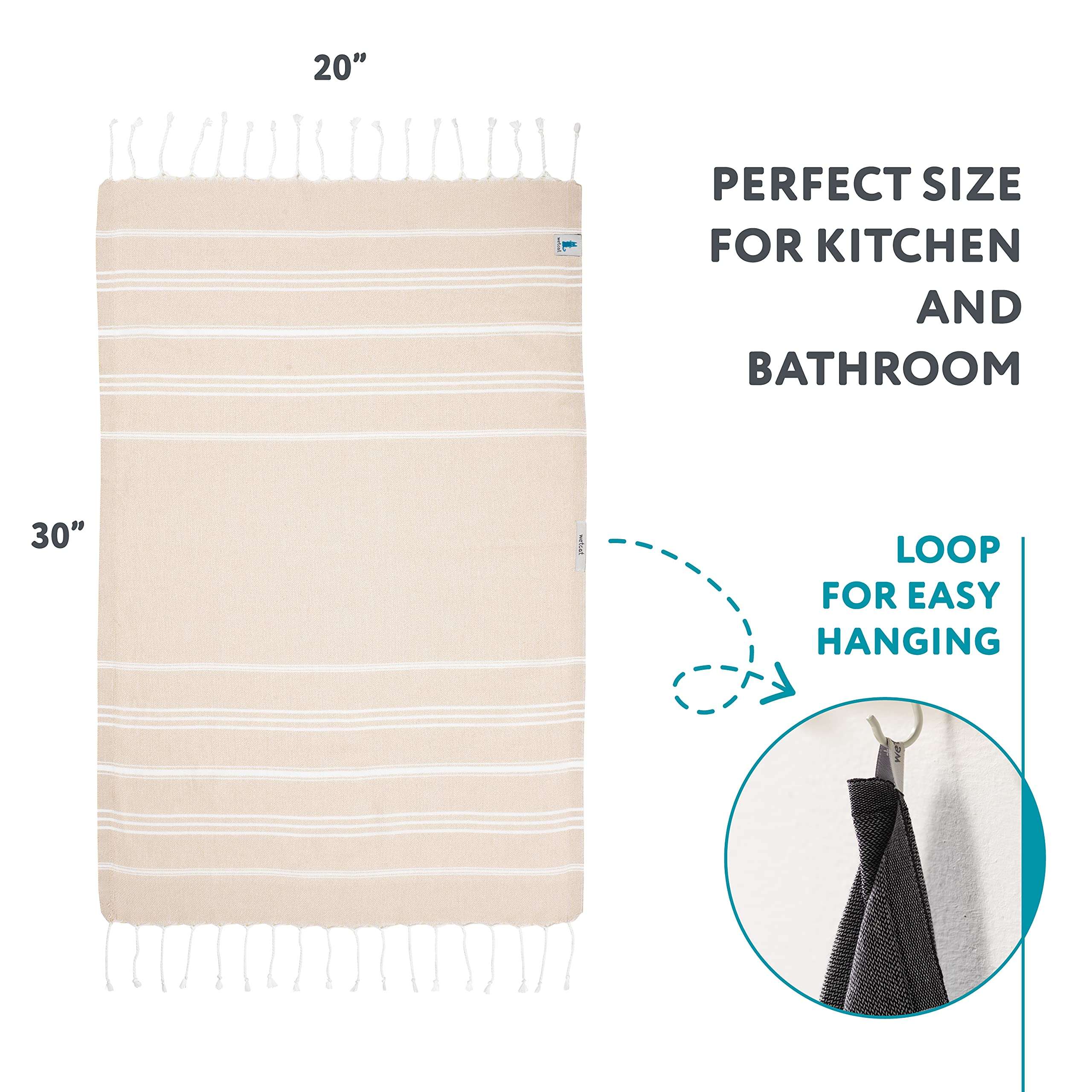 WETCAT Turkish Hand Towels with Hanging Loop (20 x 30) - Set of 2, 100% Cotton, Soft - Pre washed Boho Farmhouse Kitchen Towels - Unique Decorative Hand Towels for Bathroom (Teal & White) 5