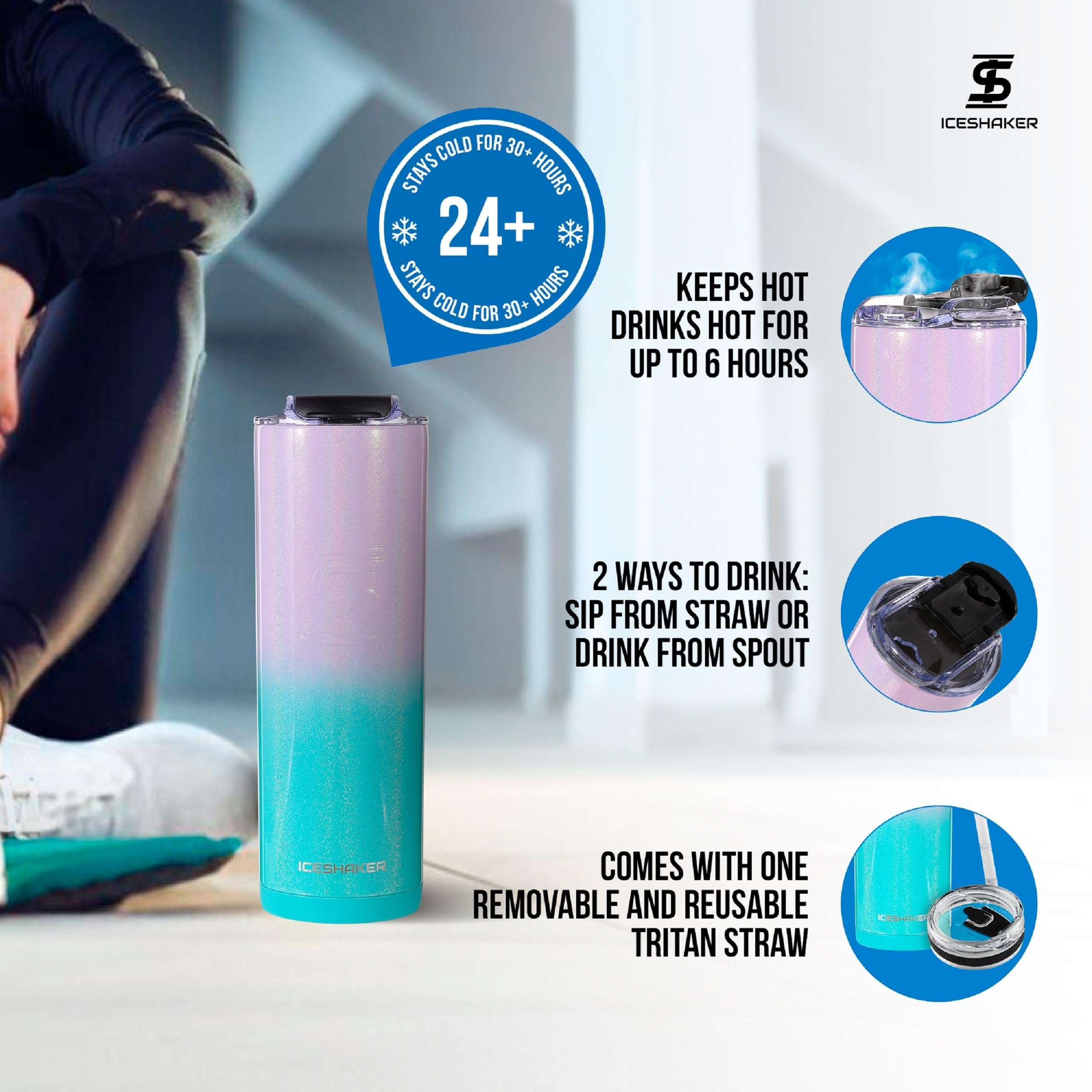 Ice Shaker Insulated Stainless Steel Tumbler | 20 oz, Mermaid | 24+ Hours Cold & 6+ Hours Hot | Removable Straw and Drink Spout | Odor-Free Tumbler Cup Water, Coffee, Tea, Smoothies, Cocktails 3