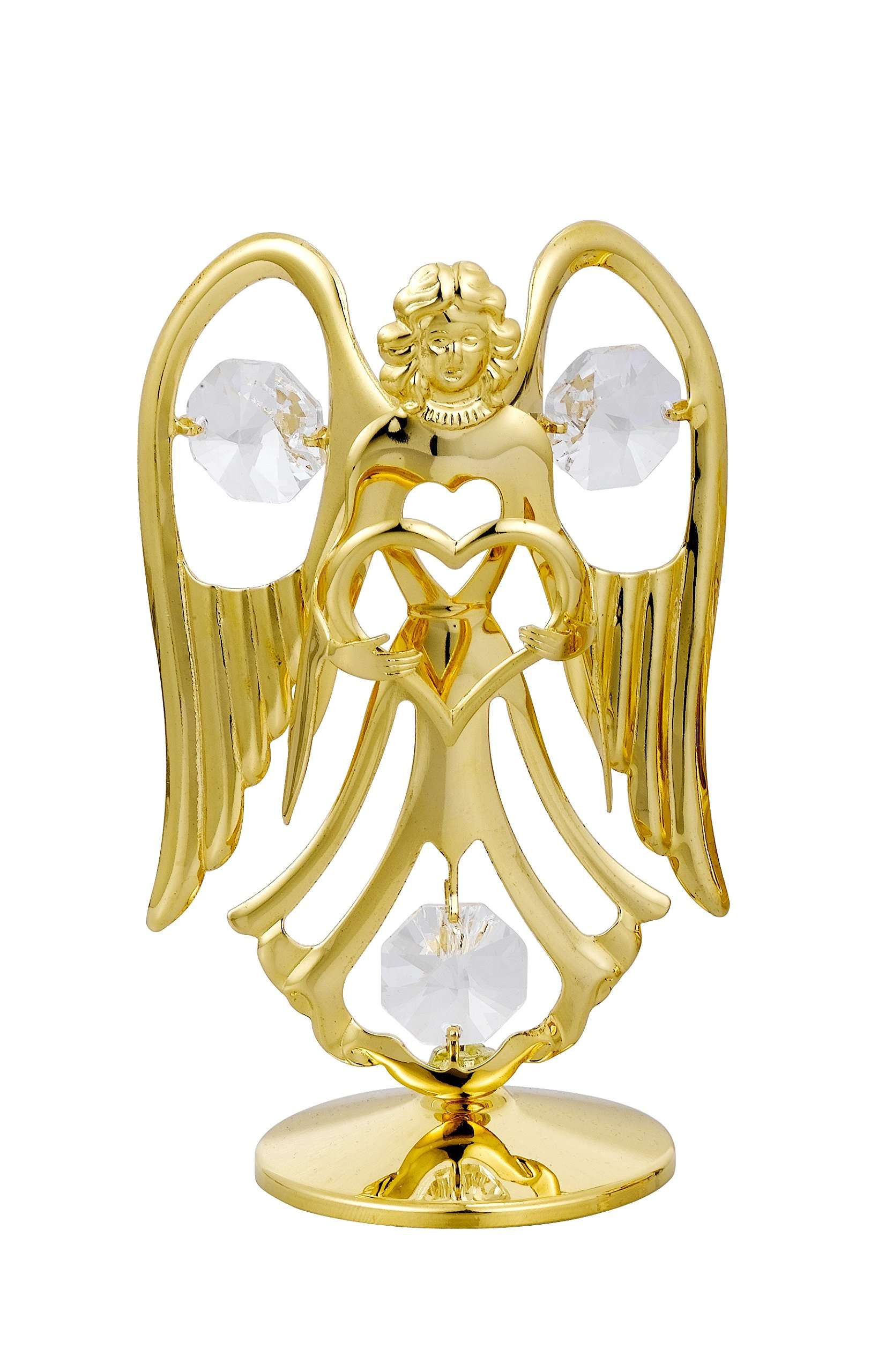 G n G 24K Gold Plated Gift Angel with Heart Studded with Crystals Figurine (Gold Plated 6 cm x 2 cm x 9 cm) 1