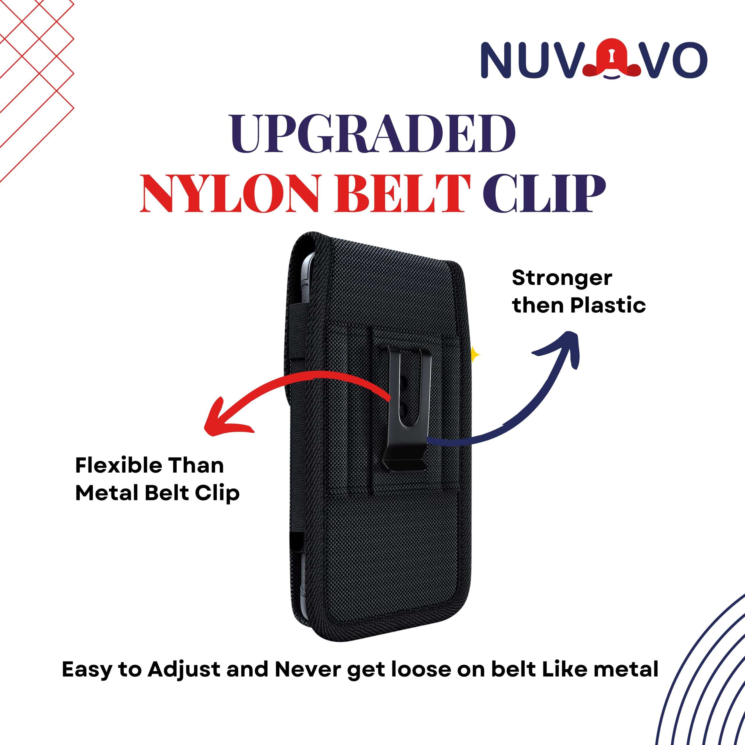 NUVAVO Holster for Samsung Galaxy S25 5G S24 S23 S22 S21 S20 S10 S9 S8 A01 A10e Case with Belt Clip, Cell Phone Belt Holder Pouch Cover for Men (Fits Phone with Case on) Black Nylon 6