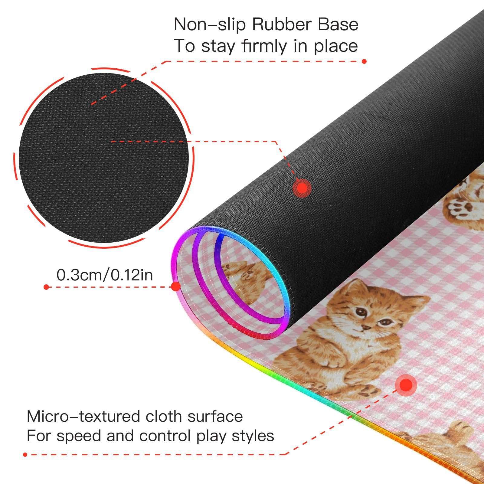 Lovely Cat Wireless Charging Mouse Pad for Mobile Phone Extra Large Gaming Mousepad with 13 Lighting Modes Computer Mat for Office Home Gaming MacBook PC Laptop Desk 5