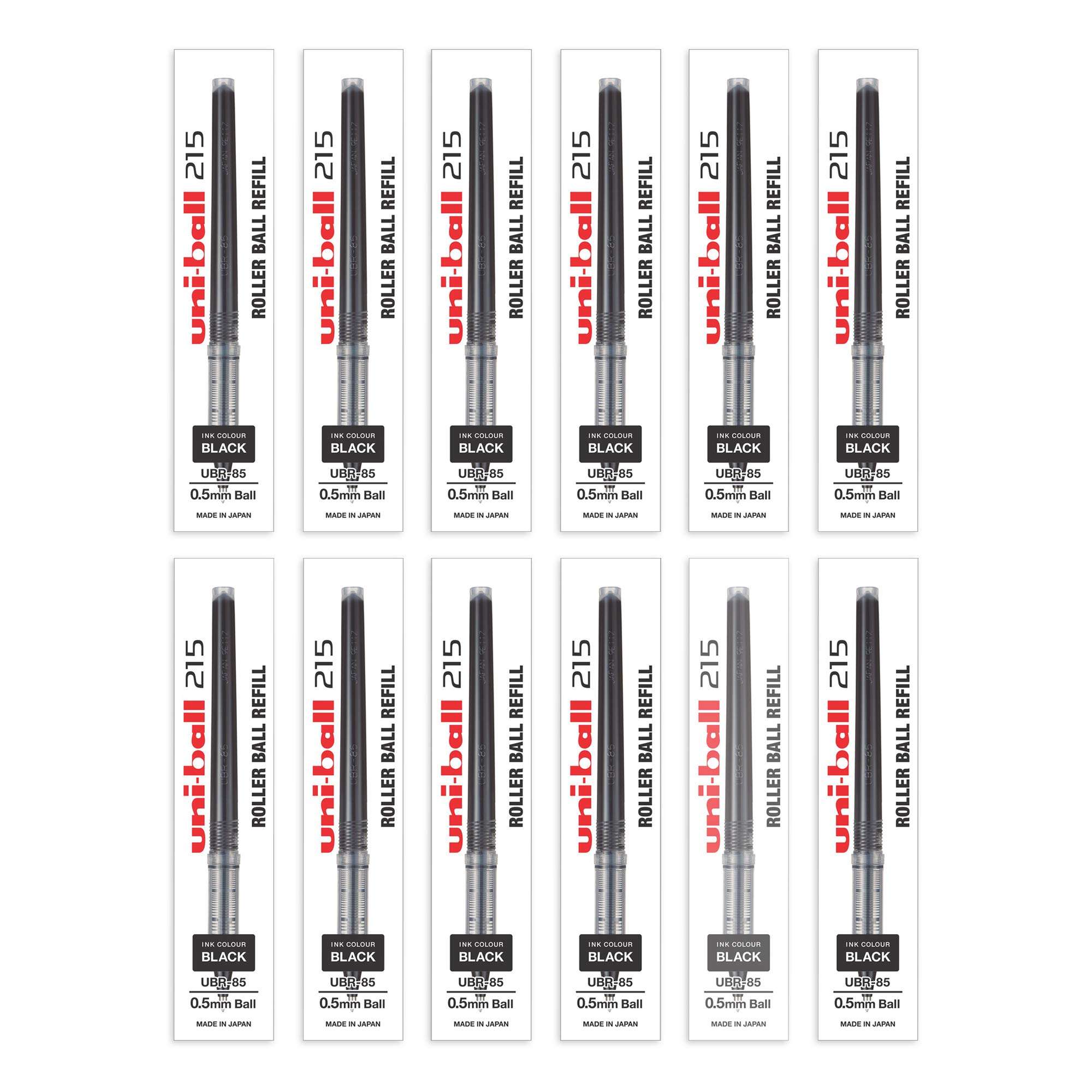 Uniball UBR-85 Refill (0.5mm, Black Ink), Pack of 12, Usable for UB-215 & Uniball Air Micro Pen Combo Set 3