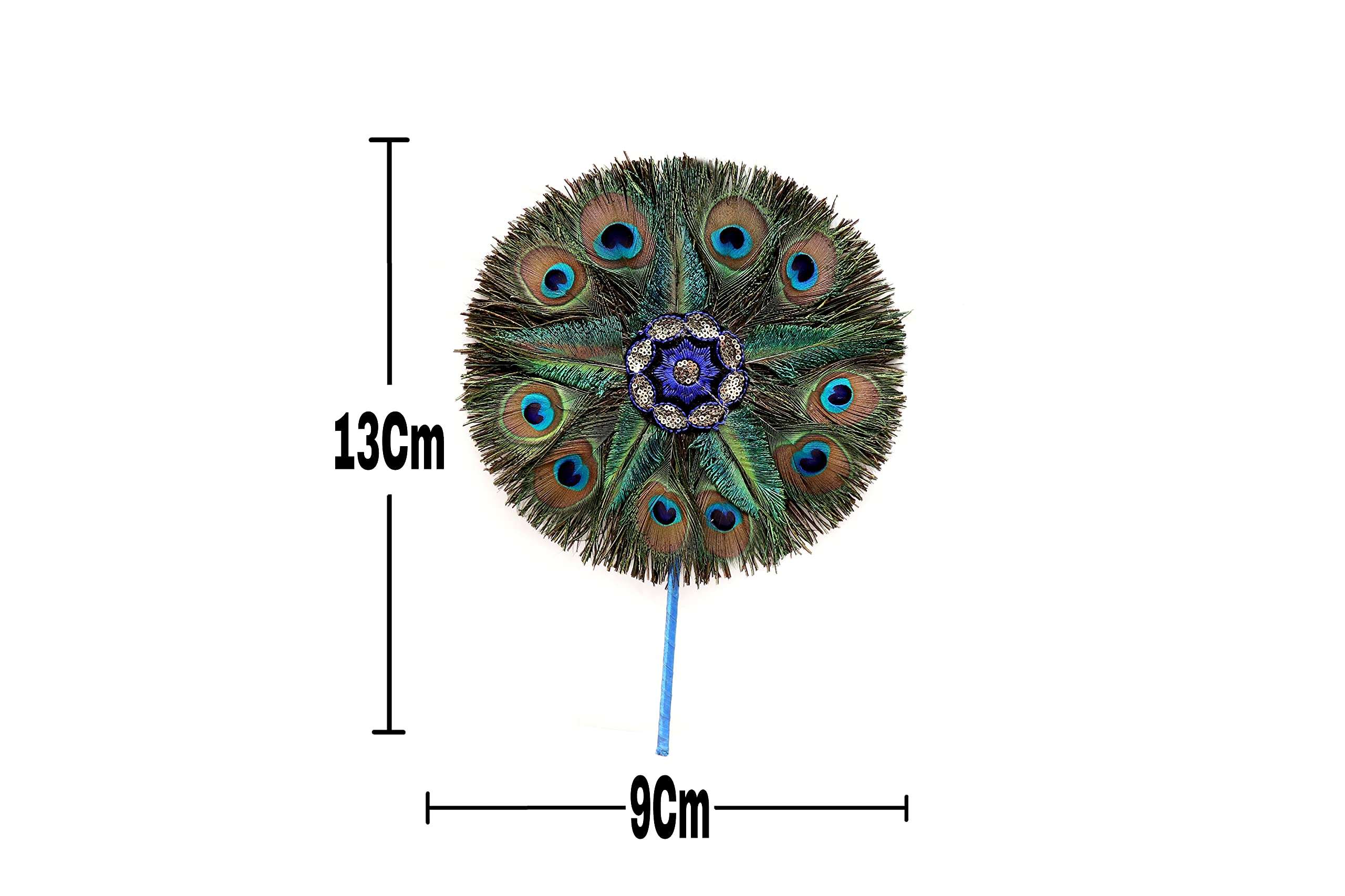Real Peacock Feather Small Star Fan (Blue) 4
