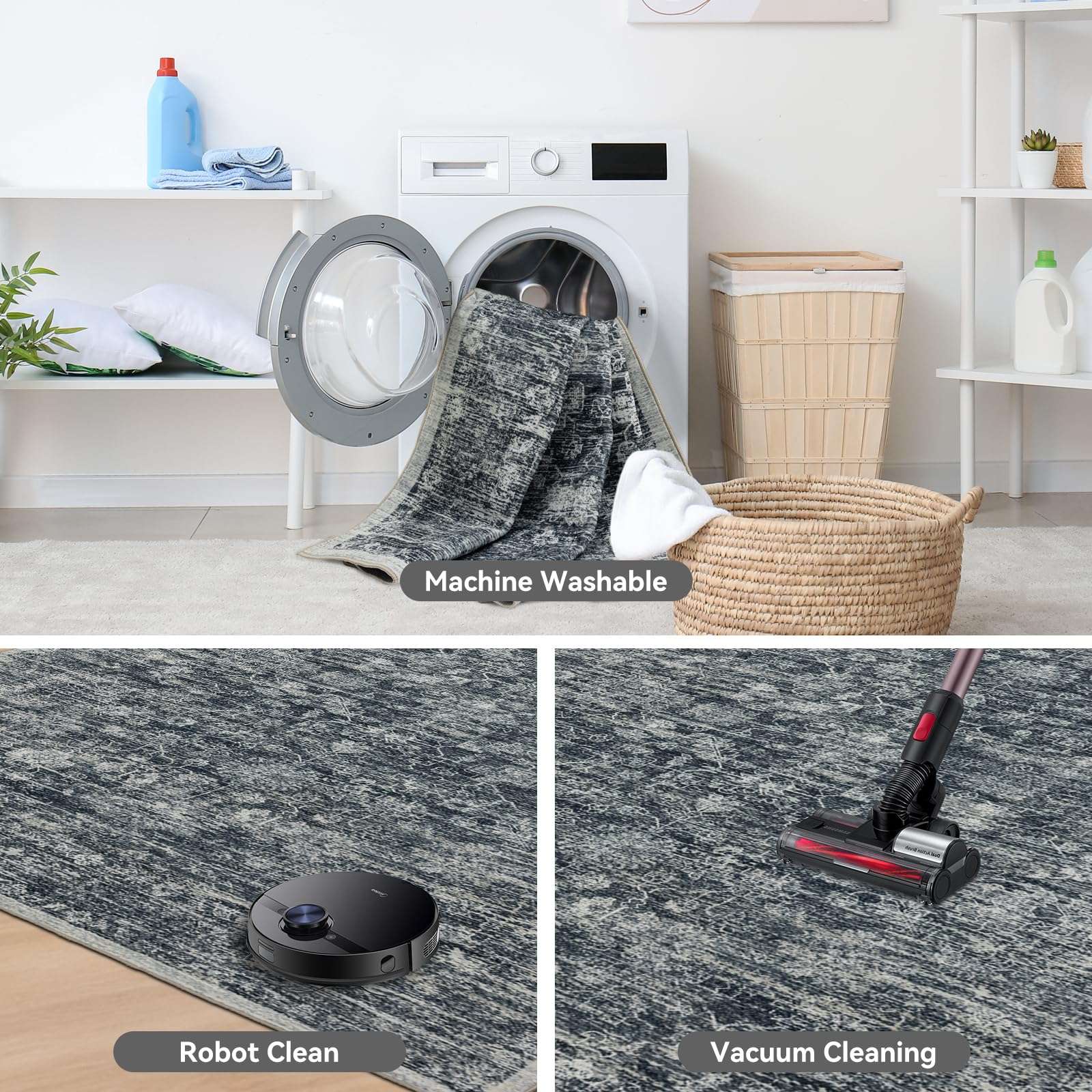 nusoarug 2x7 Boho Runner Rug Machine Washable, Soft Non Slip Area Rugs 2' x 7' Carpet with Rubber Backing for Bedroom Kitchen Entryway Living Room Bathroom, Light Grey & White 6