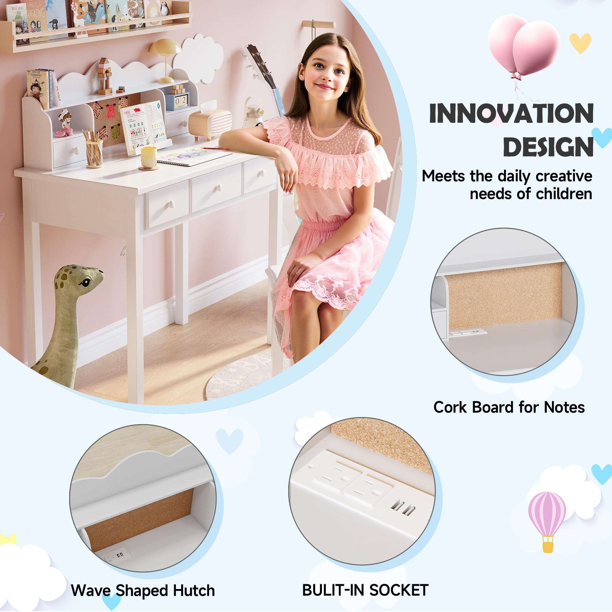 Home Office Furniture Writing Desk, 36 Inch Computer Work Station with Detachable Hutch for Small Place, 5 Drawers(White) 3