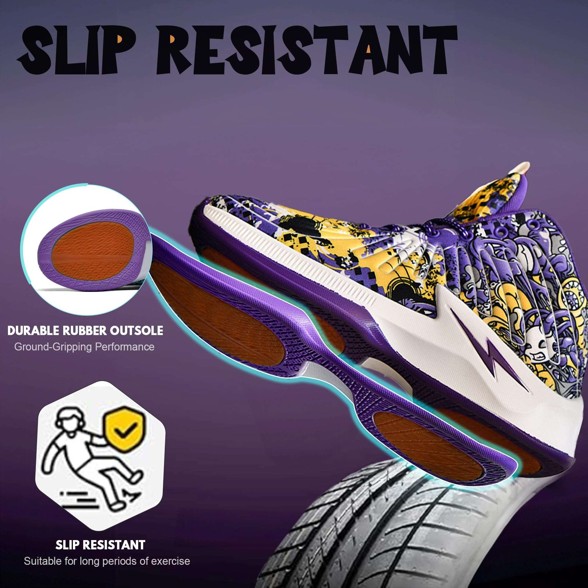 kniaiwx Men's High Top Basketball Shoes Lightweight Breathable Non Slip Gym Sneakers Suitable Training Sports Purple-1 Size 10.5 3