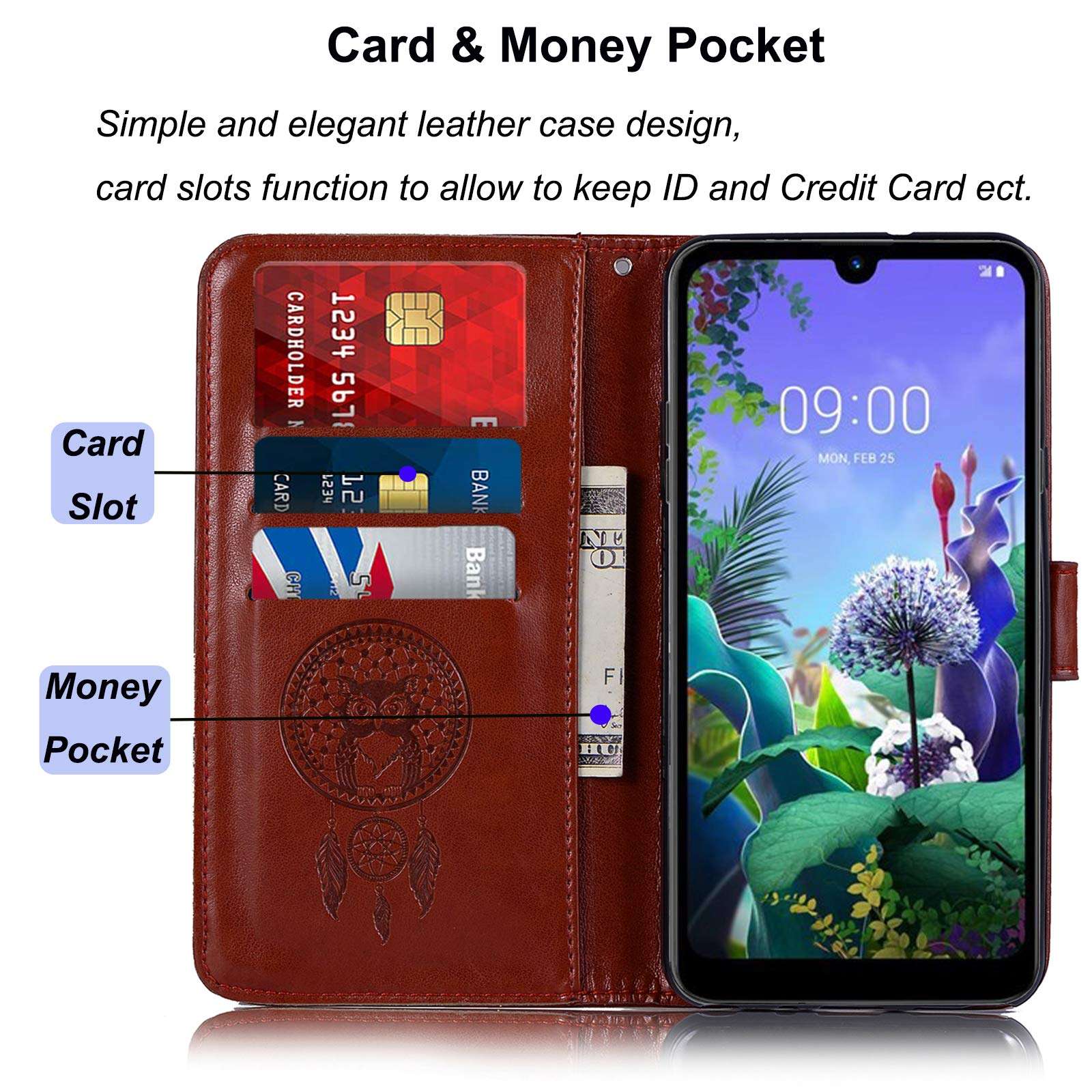 sidande for LG K40 Case, for LG K12 Plus Case, for LG X4 2019 Case, [Wrist Strap] Luxury PU Leather Wallet Flip Protective Phone Case Cover with Card Slots and Stand for LG K40 Phone (Brown) 3