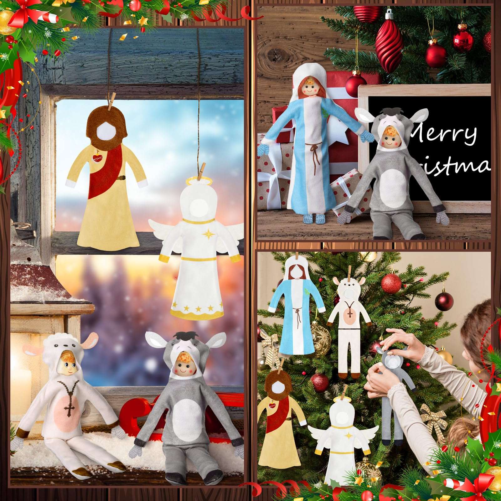 HooLing 5 Set Christmas Clothes Nativity Theme Doll Costume Accessories Angels Priests Nuns Sheep Donkeys Christmas Tree Doll Clothing Holiday Outfits for Christmas Party Decorations 6