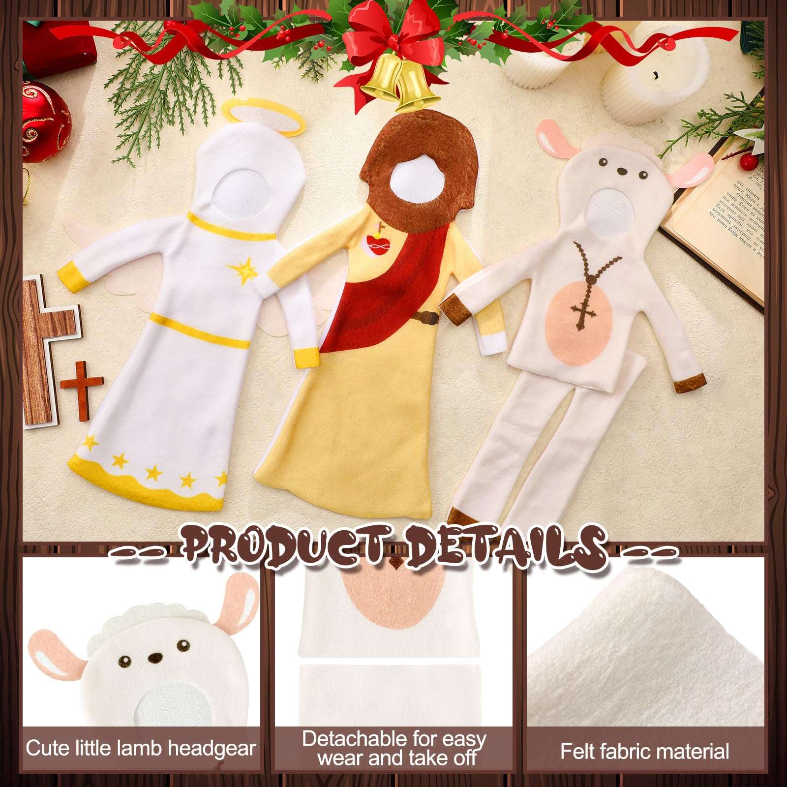 HooLing 5 Set Christmas Clothes Nativity Theme Doll Costume Accessories Angels Priests Nuns Sheep Donkeys Christmas Tree Doll Clothing Holiday Outfits for Christmas Party Decorations 5