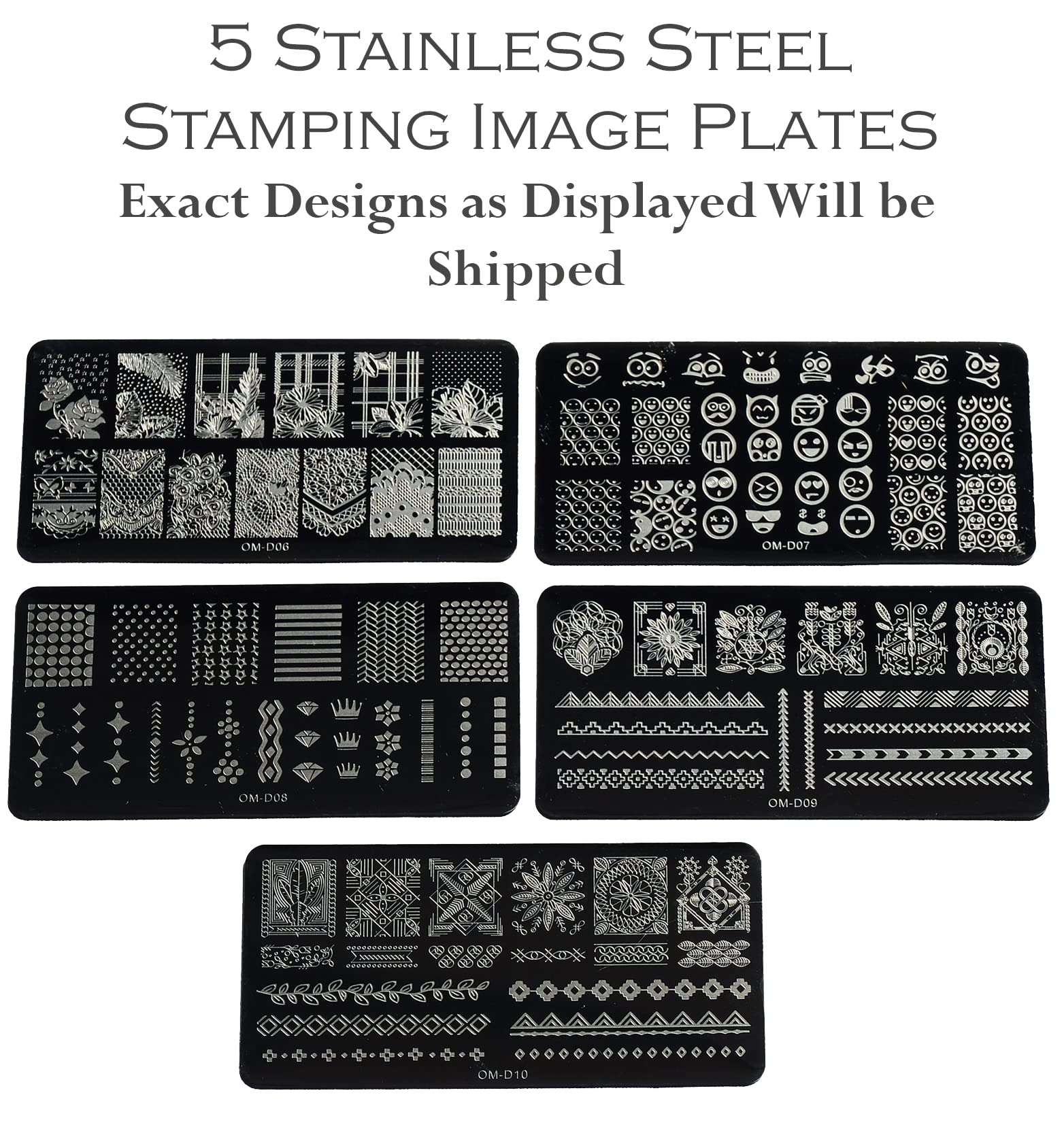 Lifestyle-You Nail Stamping Kit With 5 Rectangular Steel Image Plates, Silicone Stamper & Scraper & Stamping Nail Polish KIT B 4