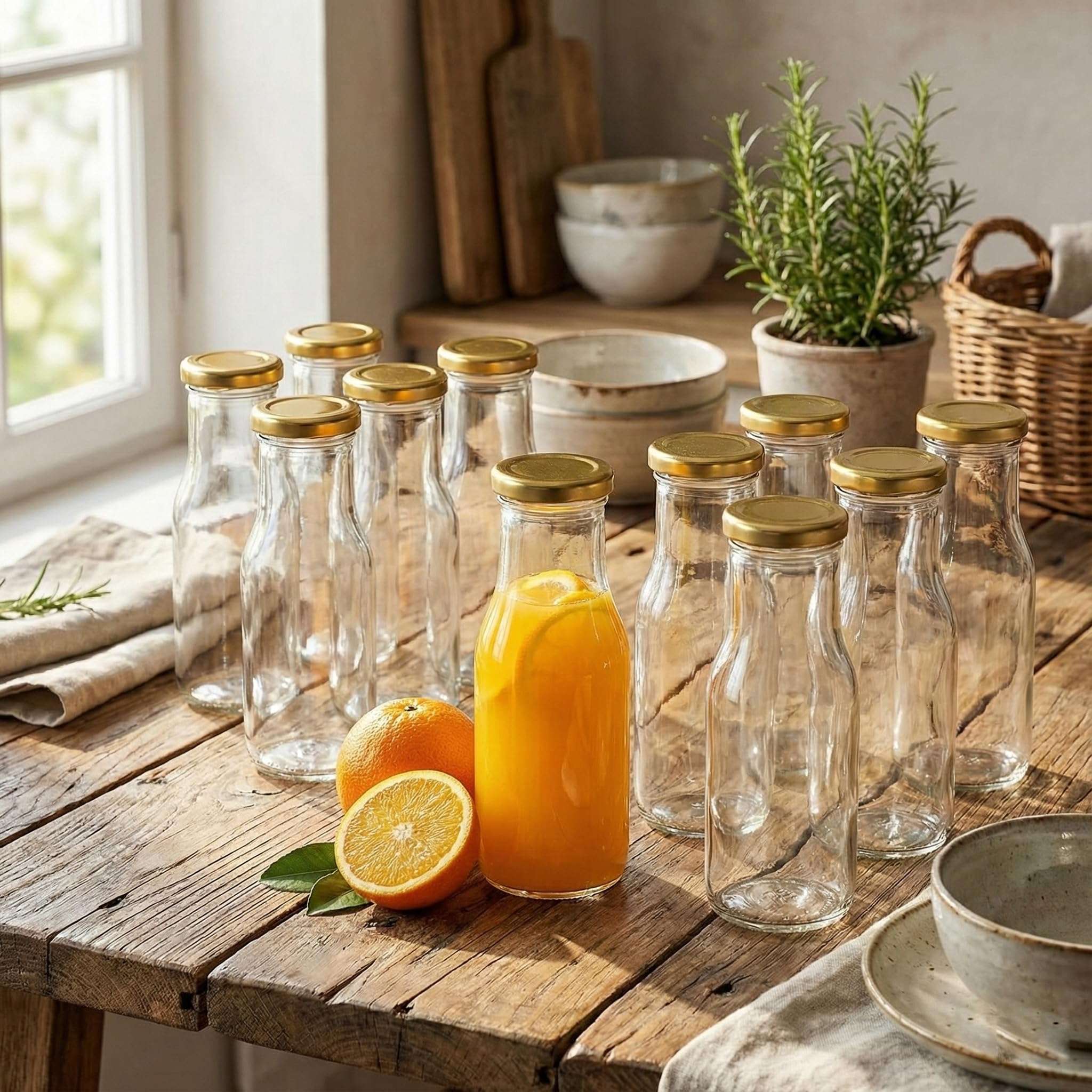 QLYSS Clear Glass Milk, Water and Juice Bottle With Airtight Cap - 200 Ml (Set of 6 Pieces) Transparent 3