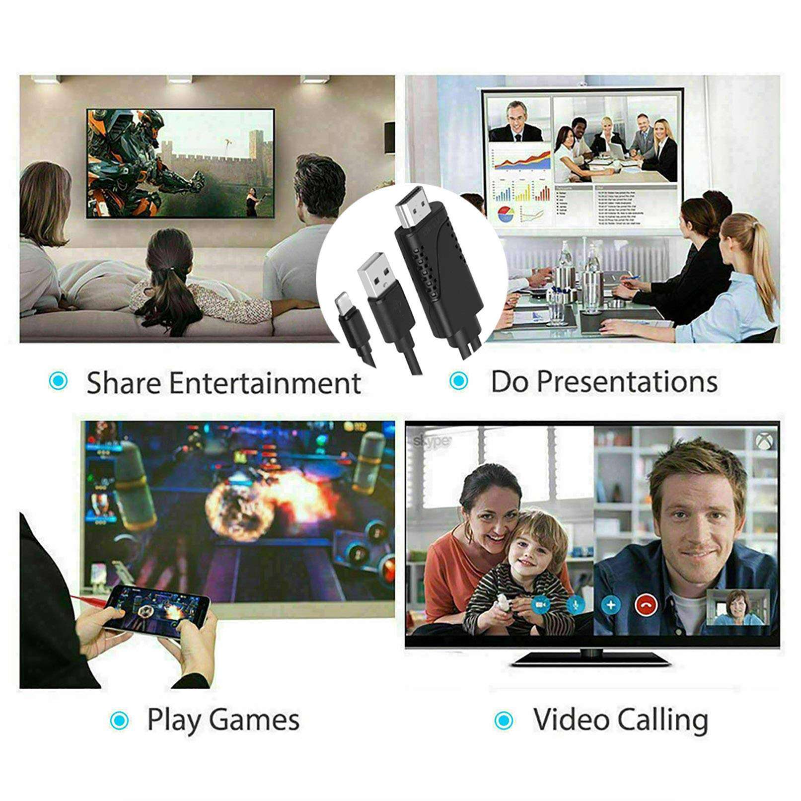 HDMI Cable for Phone 1080P USB Lighting to HDMI Digital Adapter HDTV Connector Mirror Mobile Phone Screen to TV/Projector/Monitor Compatible with Phone Series XS/MAX/XR/X/8/Pad and More Devices 6