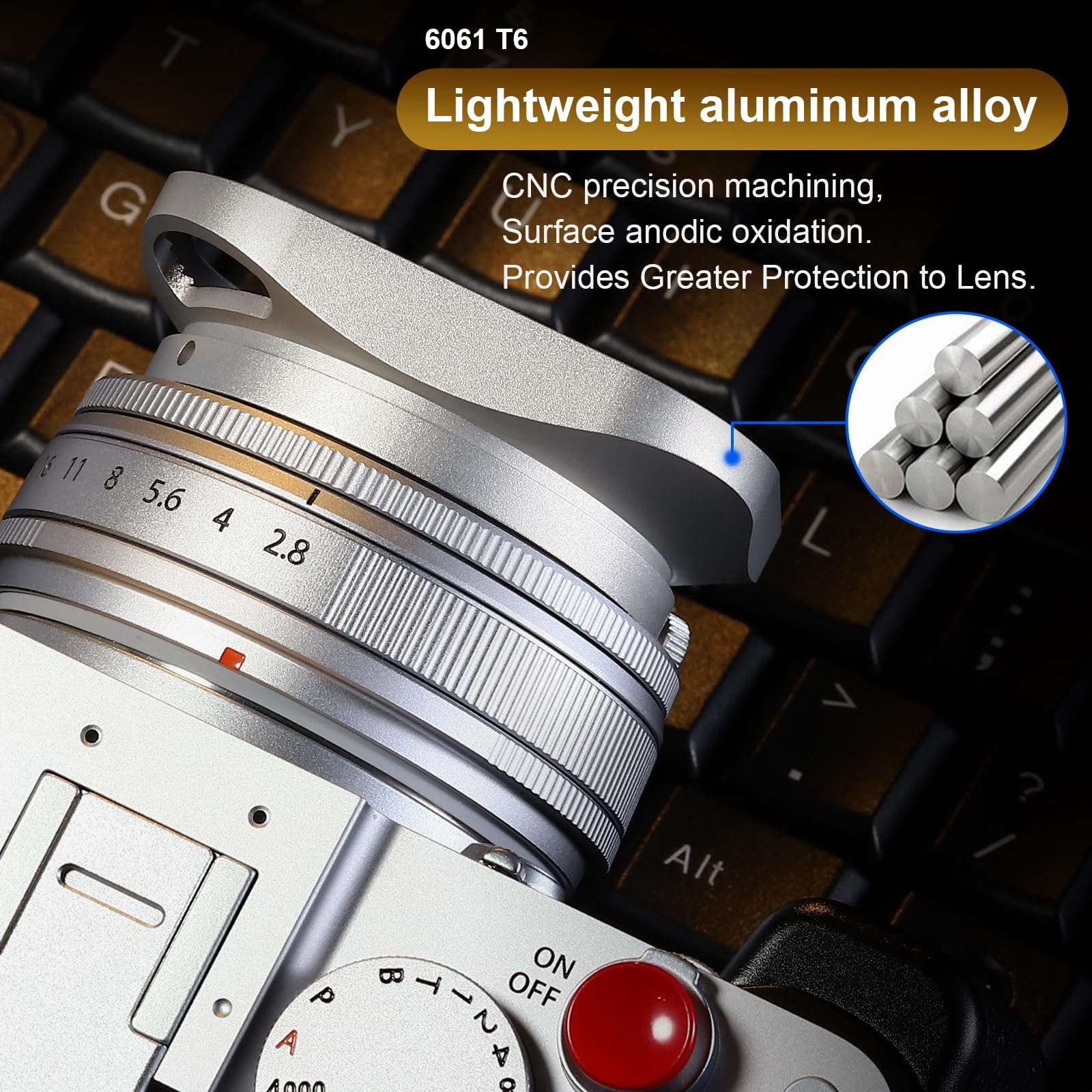 Haoge Metal Squaret Lens Hood for Fujifilm XE5 XF 23mm f2.8 Kit Fujinon XF27mmF2.8 R WR Lense Hood Silver with 39mm E39 Filter Thread,Screw-in Lens Hood with Hollow Out Designed 6