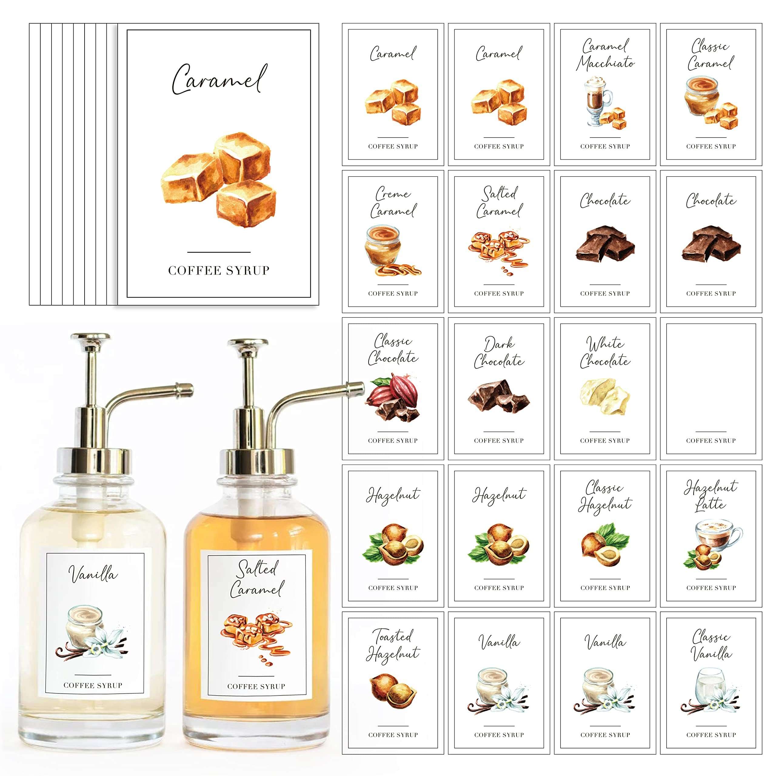 KYONANO 83 Coffee Syrup Labels for Coffee Bar Accessories, Elegant Pattern Décor for Coffee Station, Waterproof Coffee Labels for Coffee Syrup Dispenser & Bottle Organization 1