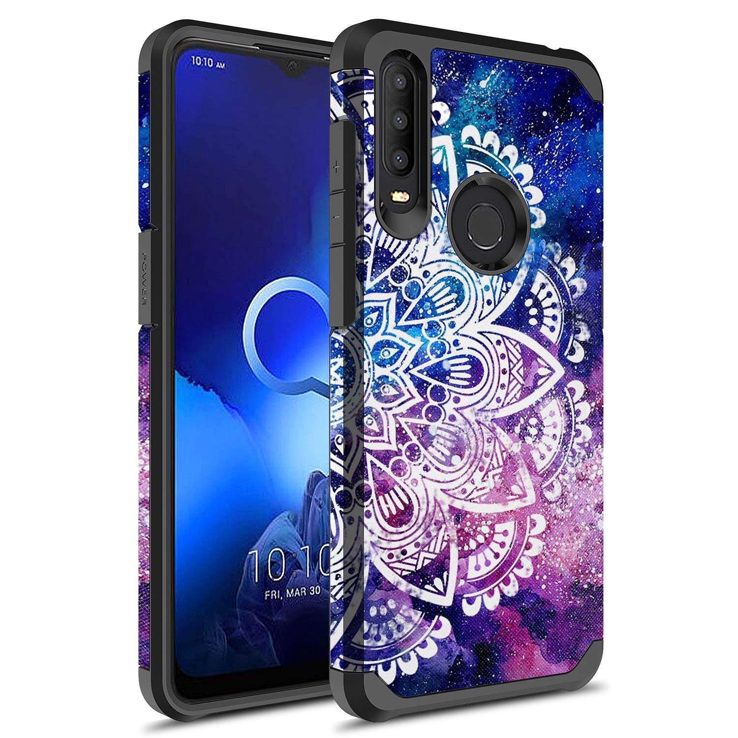 GORGCASE Designed for Alcatel 3X 2019 Case, Alcatel 5048A, Slim Cute Graphic Dual-Layer Shock-Proof Anti-Slip PC TPU Bumper Girls Women Armor Protective Cover Mandala 1