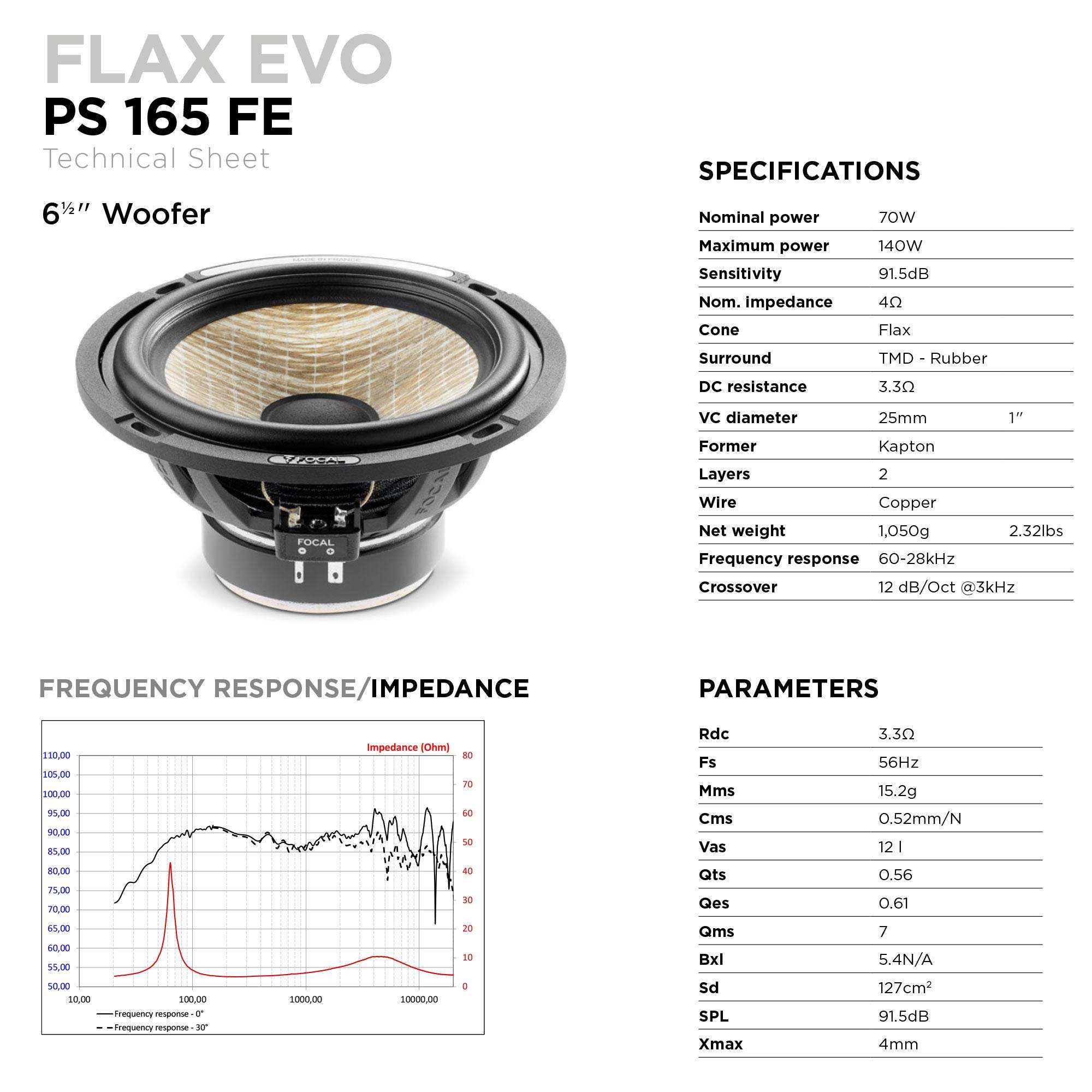 Focal PS 165 FE Flax EVO 6.5” 2-Way Component kit, RMS: 70W - MAX: 140W PS165FE 6
