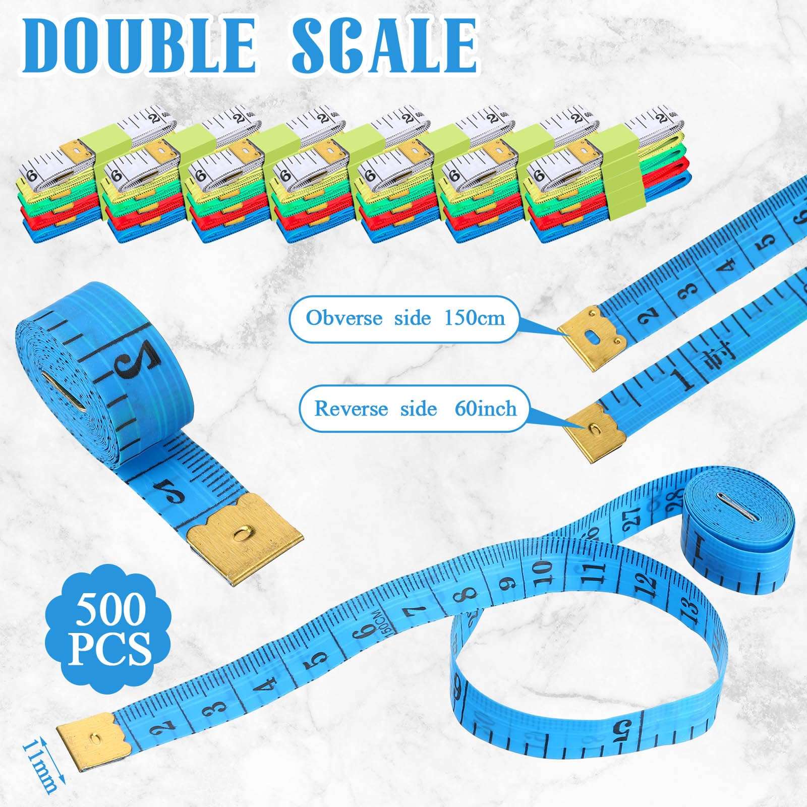 Kigeli 500 Pcs Tape Measure Double Scale 60 Inch/150 cm Soft Tape Measure Ruler Bulk Flexible Fabric Sewing Ruler for Sewing Tailor Cloth Weight Loss Body Measurement Sewing Supplies Knitting Projects 2