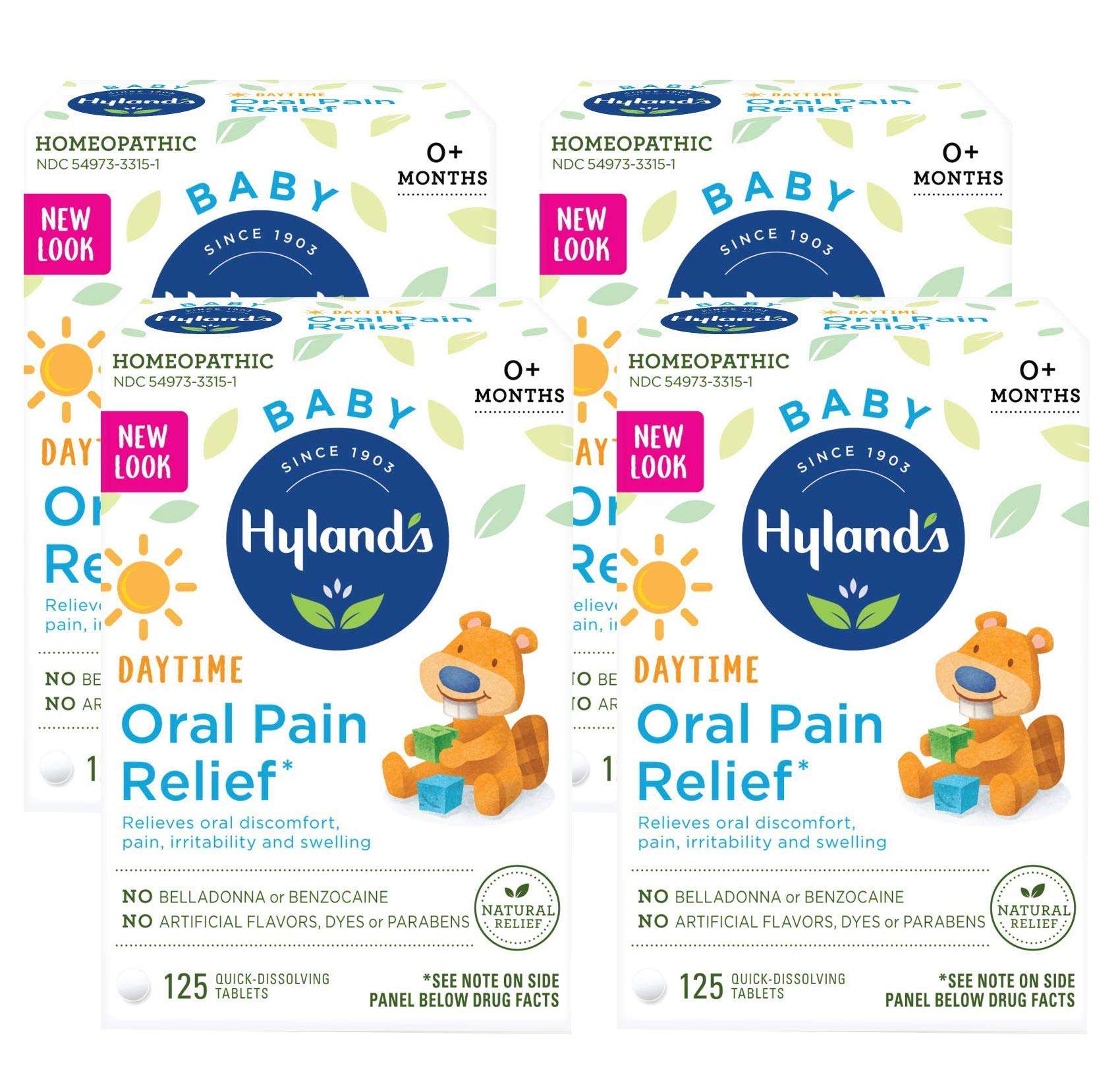Hyland's Baby Oral Pain Relief Tablets, 125 Count Each (4) 2
