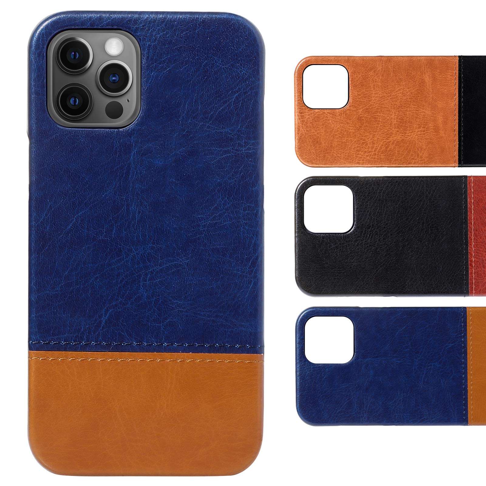 iPhone 12 Case iPhone 12 Pro Case Ultra Thin, with Two-Color Stitching Design, Half Border Design Hard PC Shockproof Protective Leather Case for iPhone 12/iPhone 12 Pro 6.1 Inch 2020-Dark Blue 1