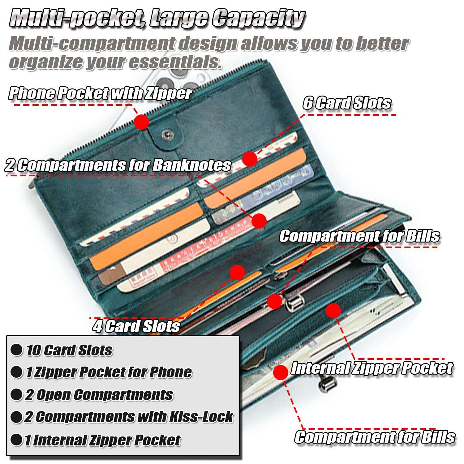 BYKOINE Large Bifold Wallet for Women Ladies Leather Phone Purse Handbag with Kiss-Lock Pocket RFID Blocking Card Holder 5