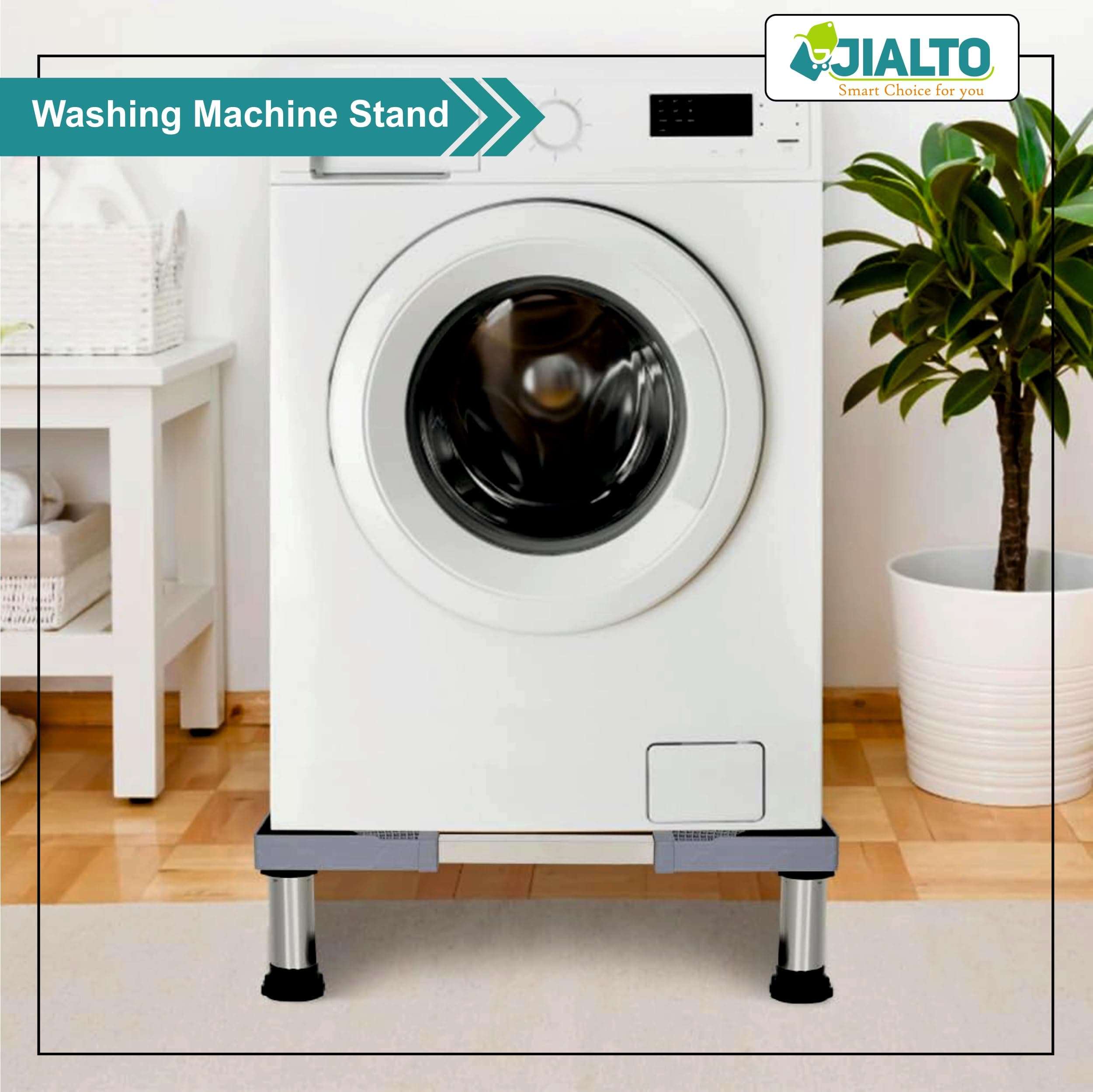 JIALTO Universal Adjustable Washing Machine Stand with 4 Heavy-Duty Legs- Movable Base for Refrigerator, Dishwasher & Appliances- Load Capacity 8–200 kg (WM - Single Pipe & 4 Legs Grey) 3