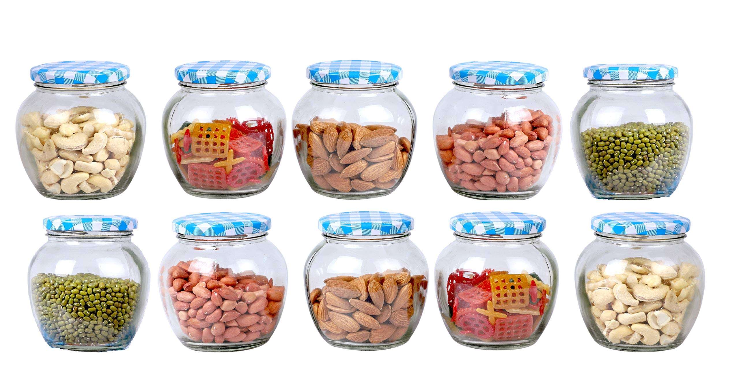 Glass Jars and Containers of Various Jars Shape with Air Tight Lid(Blue Checks lid) (350 ml) (4) 3