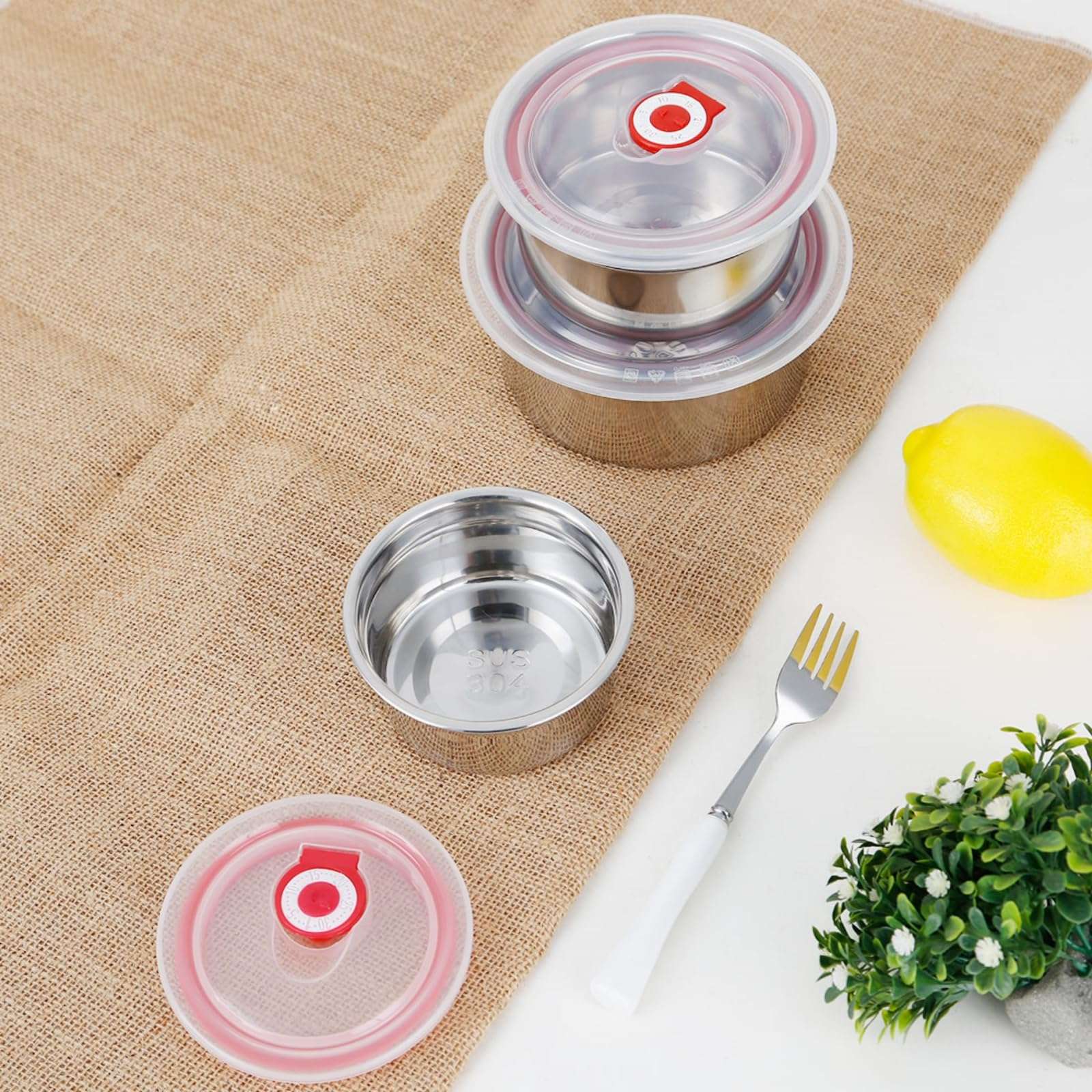 JASINCESS Stainless Steel Food Storage Containers - Set of 3 Reusable Silicone Lids and Storage Containers Suitable for lunch boxes pre-meal preparations snacks at home (Red) 4