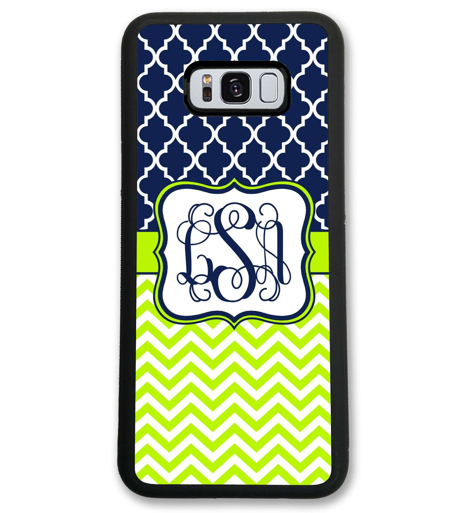 Simply Customized Galaxy S10e, Phone Case Compatible Samsung Galaxy S10e [5.8 inch] Navy Lime Chevrons Lattice Monogram Monogrammed Personalized S10e58 1