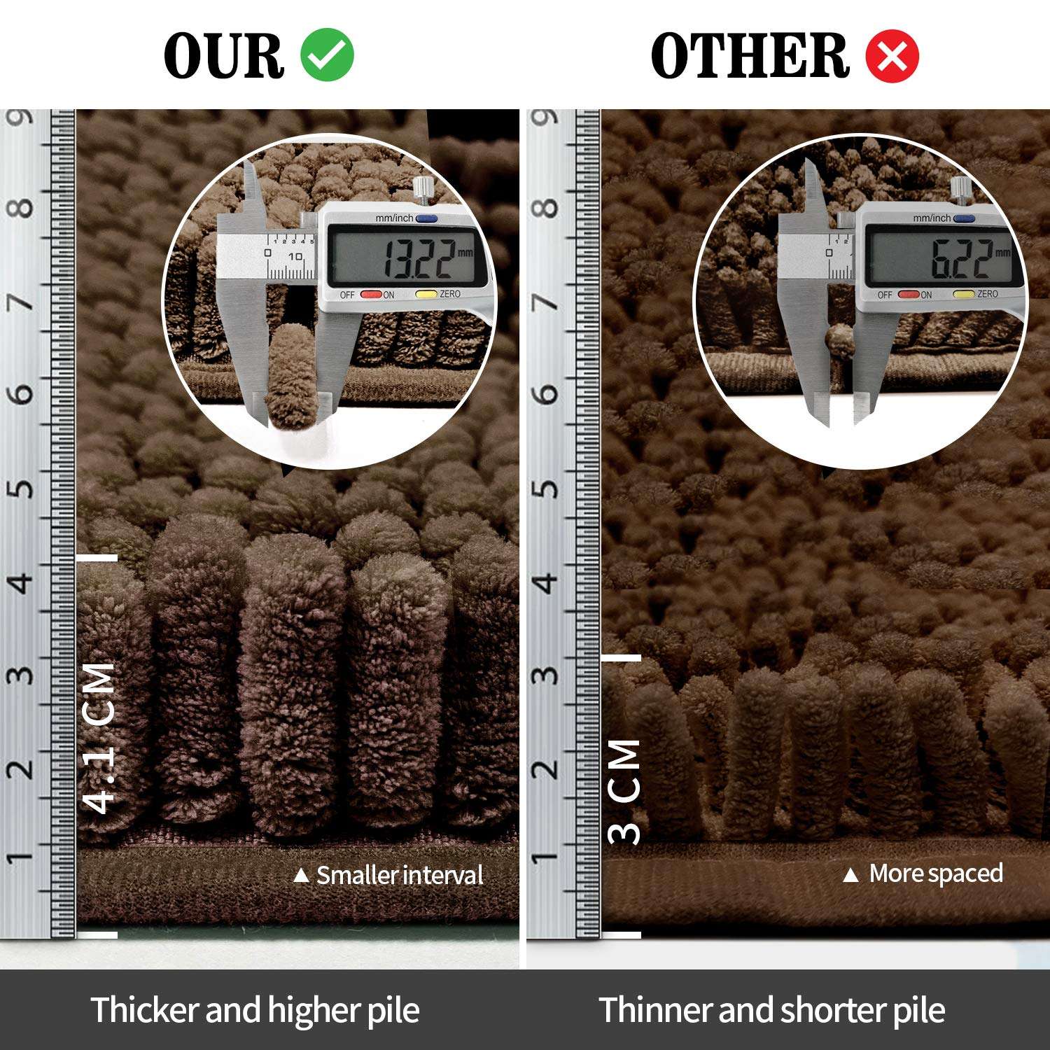 Chenille Bath Rugs,Soft and Ultra Thick Bath Mat, Non-Slip and Absorbent Microfiber Bathroom Mat for Kitchen and Indoor (16"X24", Brown) 2