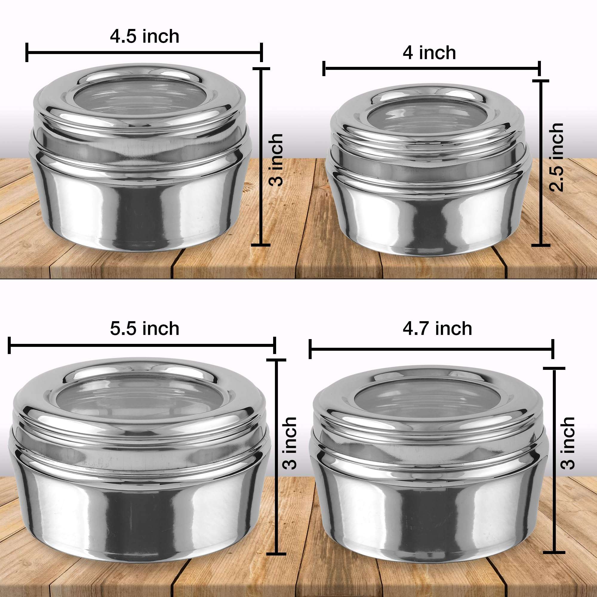 KSJONE Stainless Steel Airtight Food Storage Containers with See Through Lid Dry fruits Storage Box, Perfect For Camping Trips, Lunches, Leftovers, Salads (30 Oz, 24 Oz, 17 Oz, 12 Oz) 3