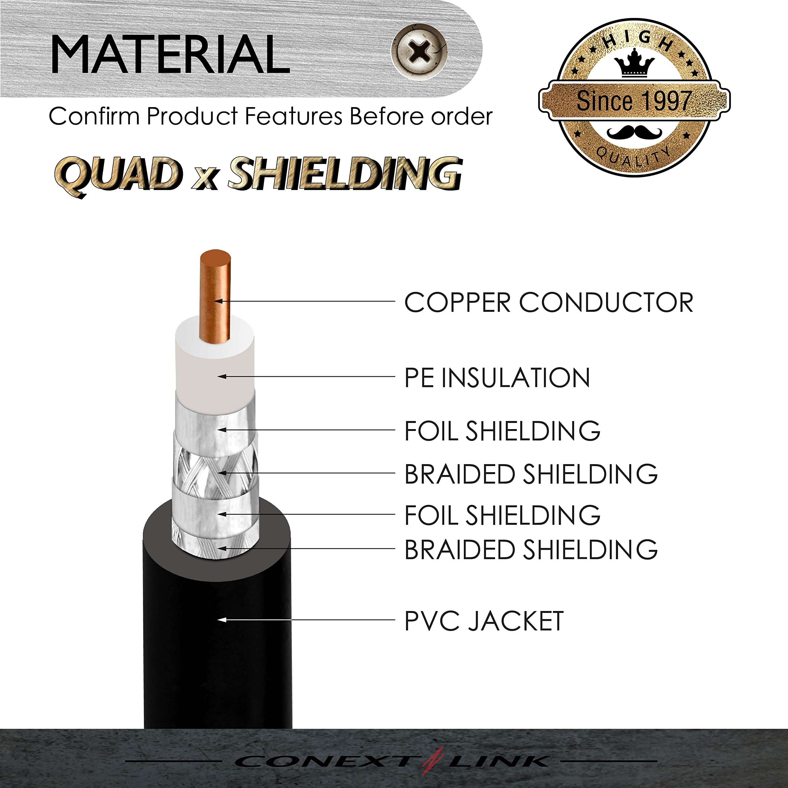 RG6 Quad Shield Coaxial Cable F Connector 18 AWG 3GHZ 75 Ohm Sat TV (2FT, Black) 2