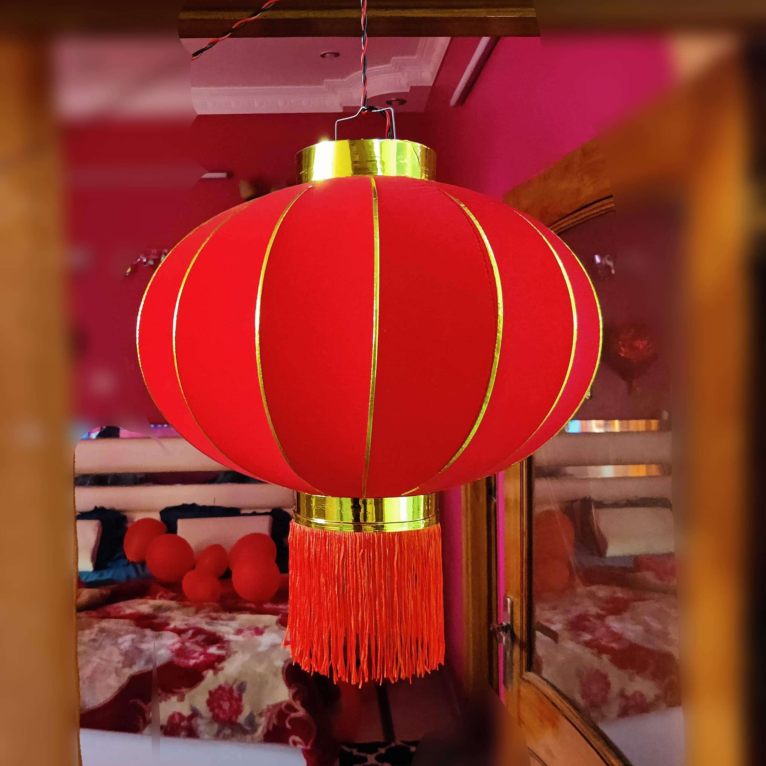 ALILA Red Nylon/Silk Akash Kandil for Diwali Balcony Lantern Lamp Shade Kandil Ceiling Jhumar for Christmas Decoration Hotels Home Garden Parties 5