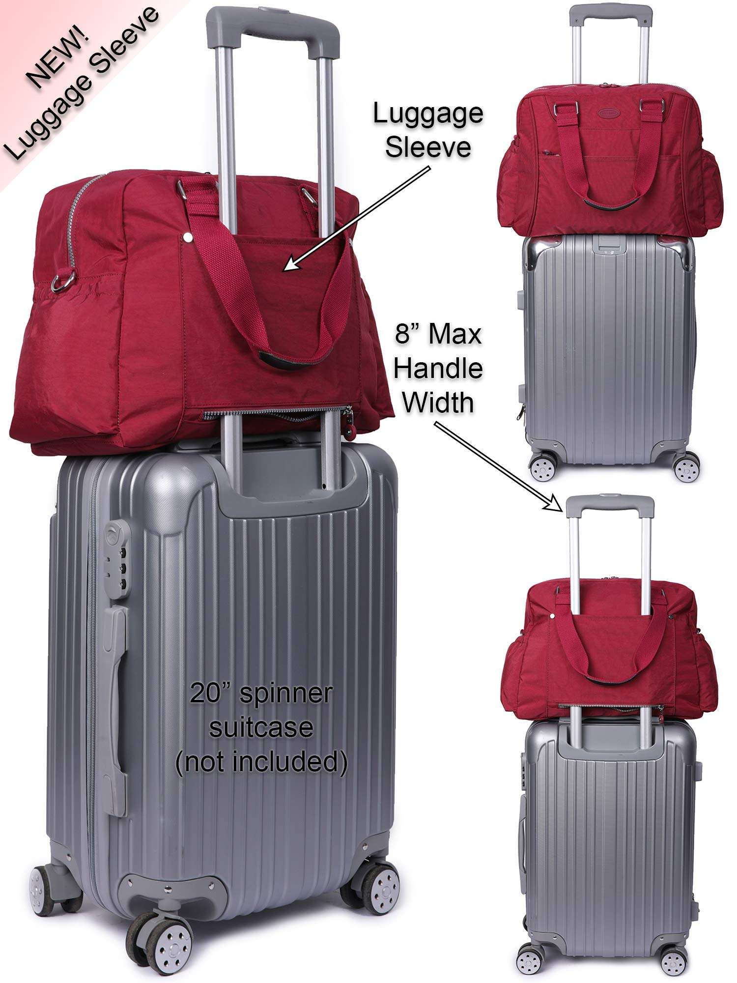 Nylon Travel Tote Cross-Body Carry On Bag with Shoulder Strap (Raspberry) 5