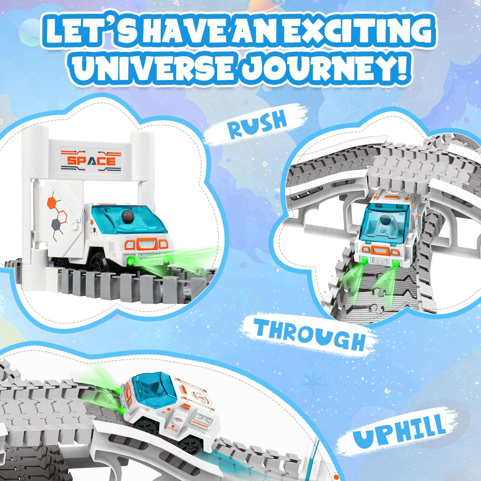 KIZJORYA Space Toy, 205 Pcs Electric Toys for Boys 4-7 with Space Car Station Astronaut Minifigures, DIY Train Set with Changeable Train Tracks, Birthday for Toddlers Kids Girls Age 3 4 5 6 7 8 9 10+ 6