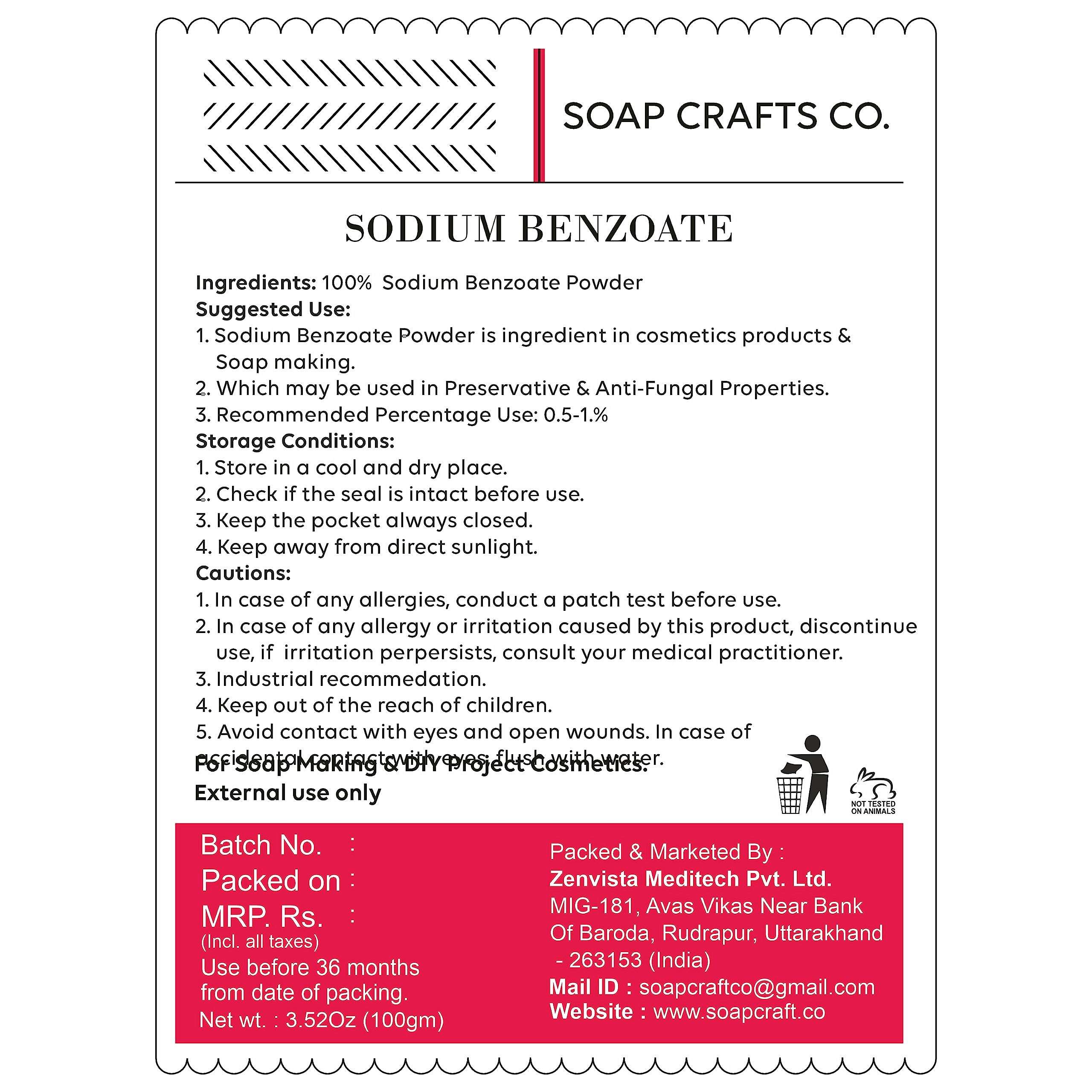 Zenvista Soap Crafts Co. Sodium Benzoate for Diy Projects, Saop Making and Cosmetic Making 500gm 3